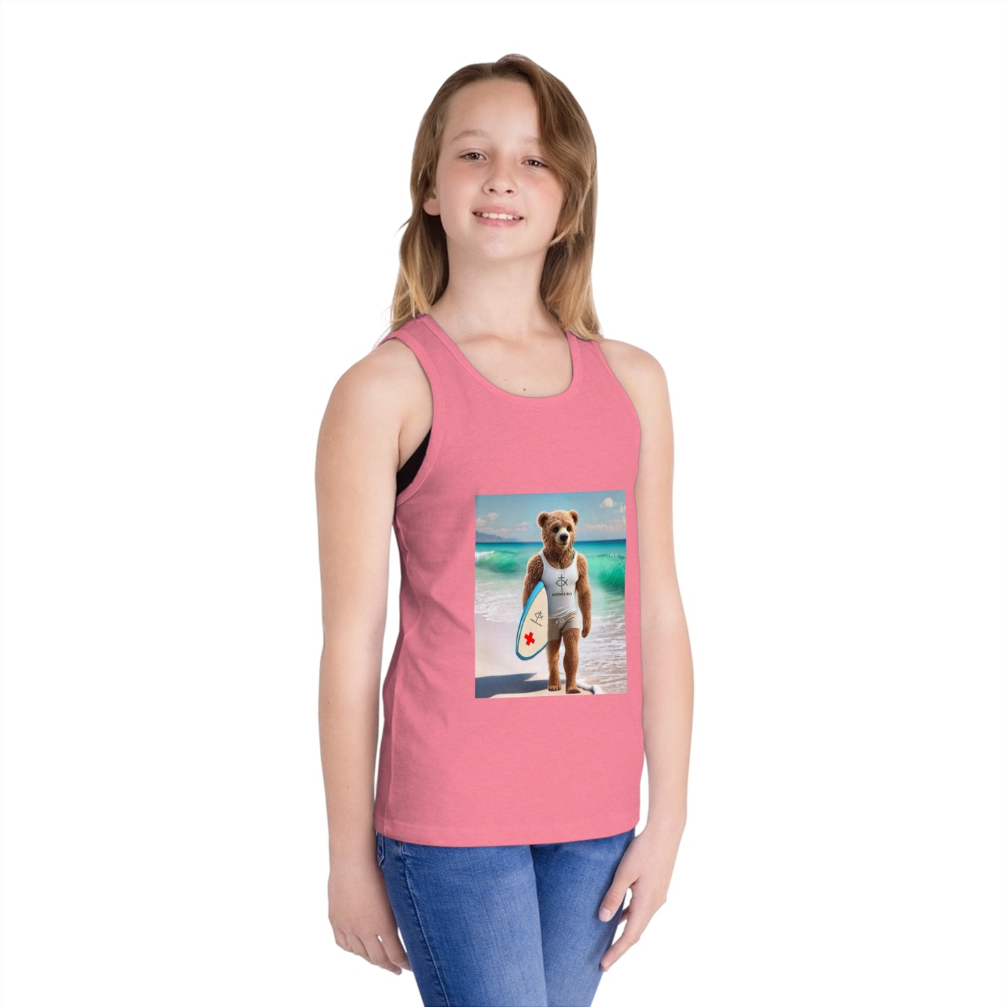 ICHTHYS 911 "Surfing Bear" - Youth Size - Kid's Jersey Tank Top - Fun Summer Attire for Adventures