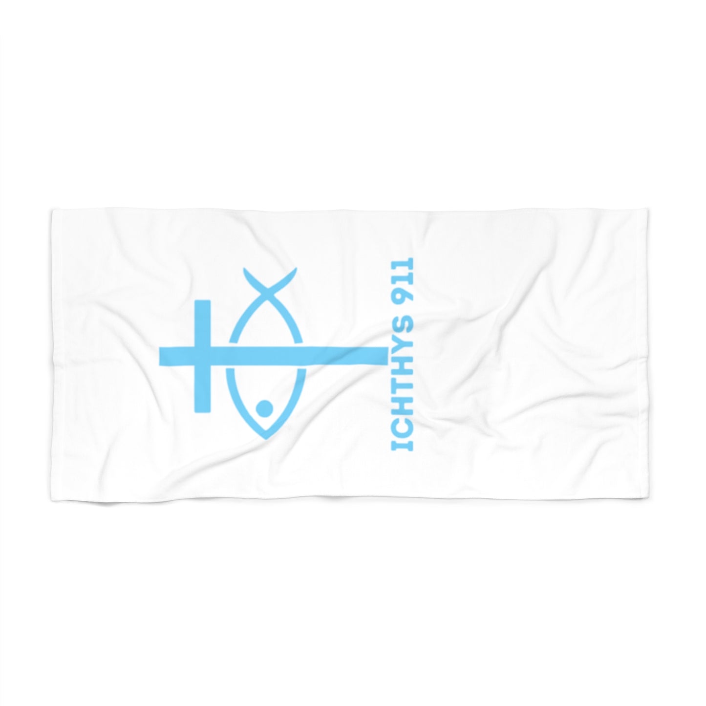ICTHYS 911 Beach Towel - Faith-Inspired Soft Cotton Towel for Summer Relaxation & Celebrations
