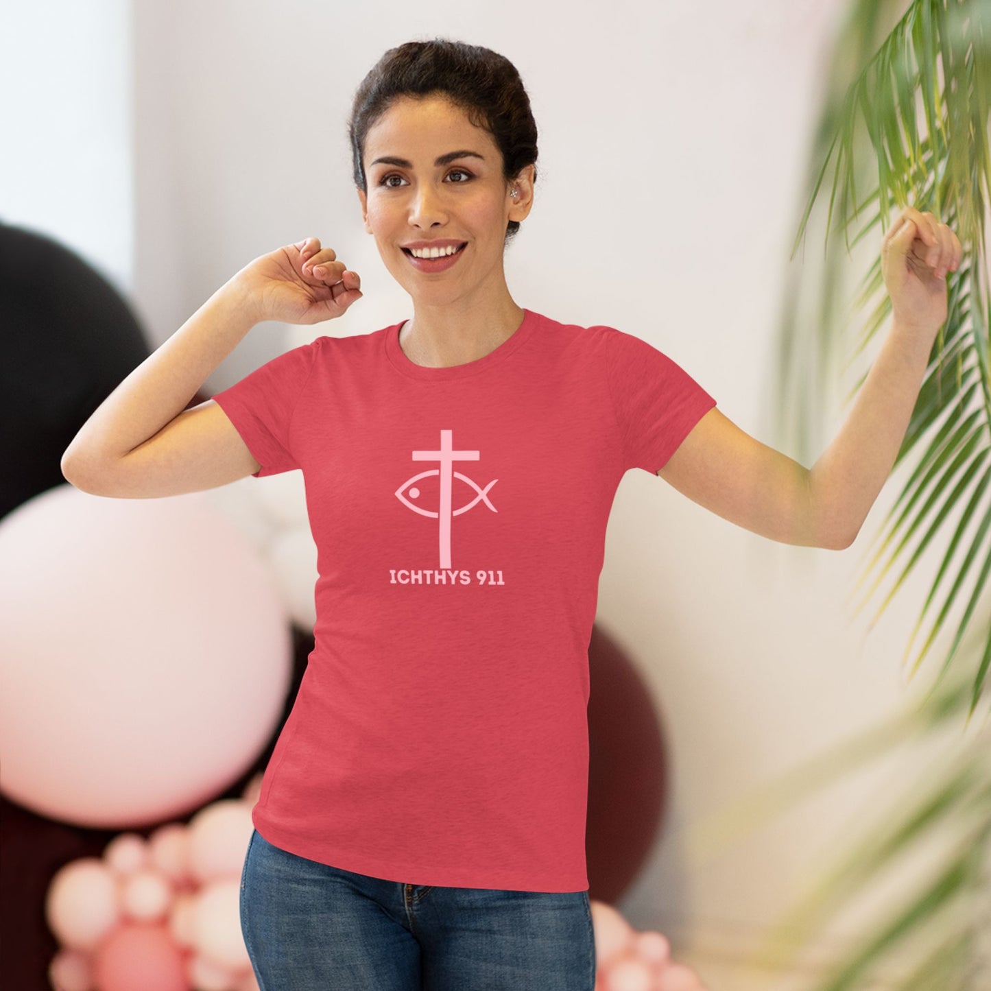 ICHTHYS 911 "Faith Hope Love Collection" Pink Font - Inspirational Women's Triblend Tee - Women T-Shirt - 50% polyester, 25% cotton, 25% rayon