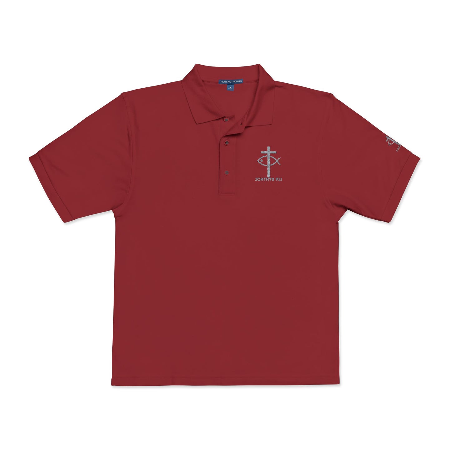 ICHTHYS 911 - Blue Font - "Iēsous Christos, Theou Yios, Sōtēr" - Stylish Unisex Polo Shirt with Elegant Embroidery | Perfect for Casual Outings and Event- Women - Men