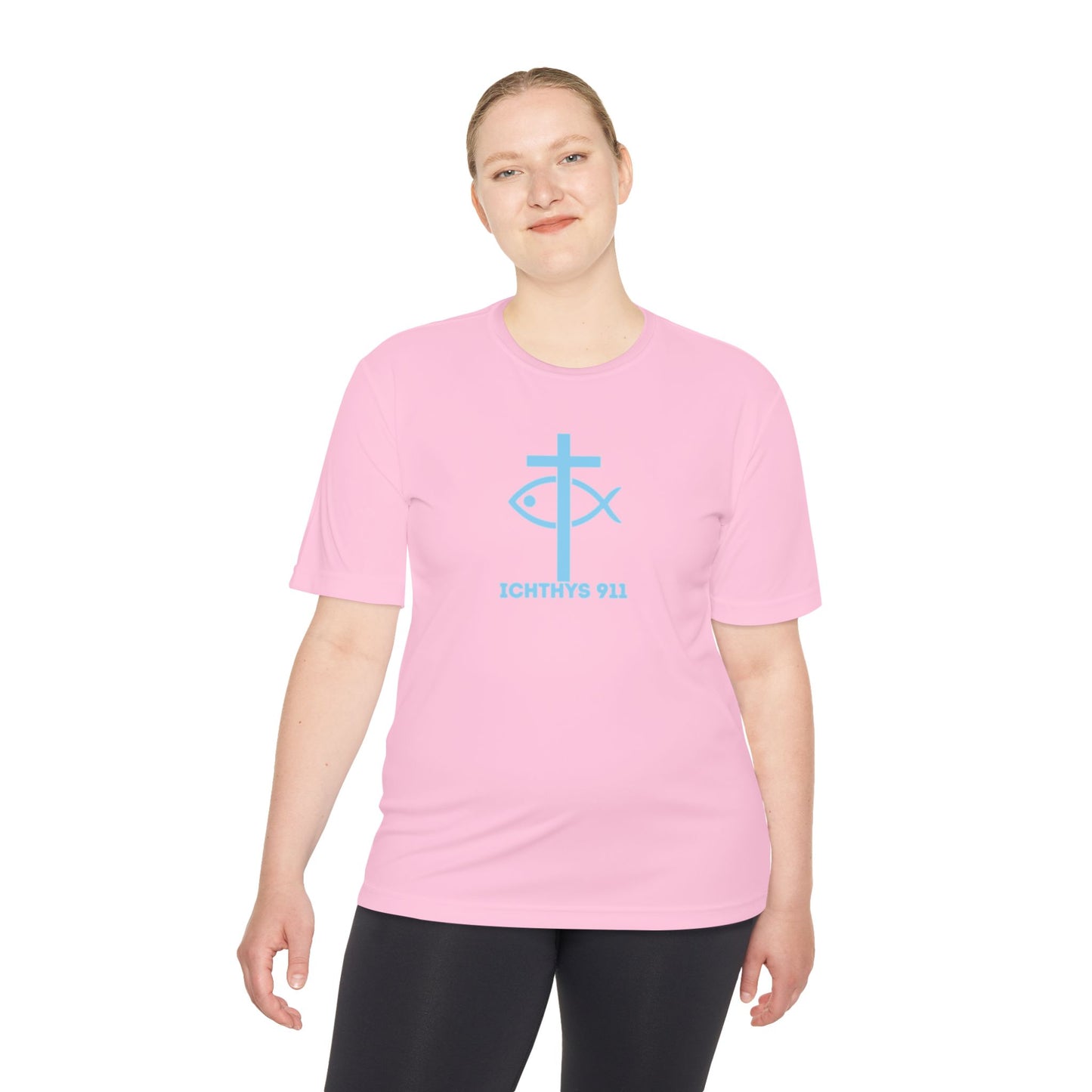 ICHTHYS 911 - Blue Font - "Jesus Is His Name Saving Souls is His Game" - Unisex Performance Shirt -Men T-Shirt - Women - Moisture Wicking Tee911