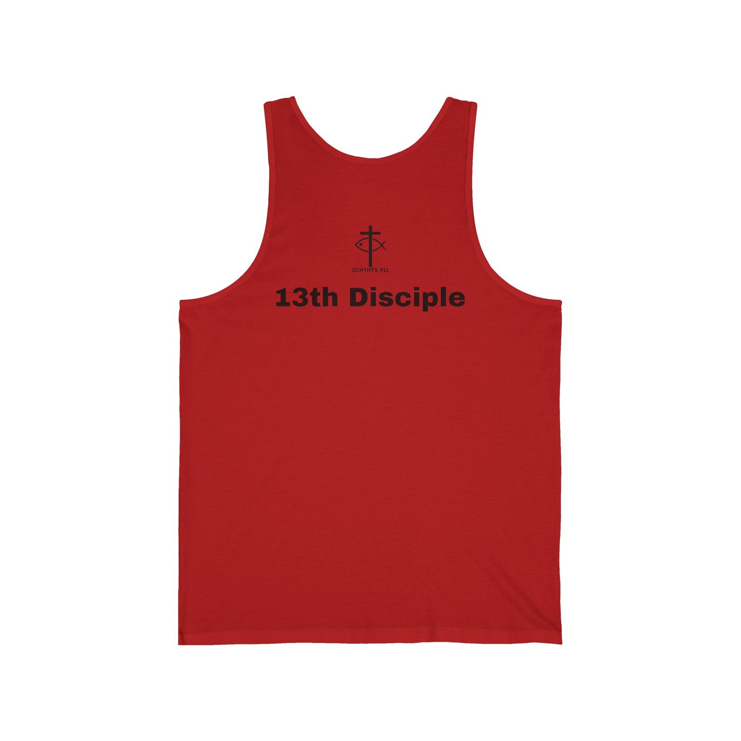 13th Disciple Collection - Black Font - Unisex Jersey Tank Top - Casual Christian Symbol Graphic Tank Top - ICHTHYS 911 - Workout Tank Top - Men Tank - Gym Clothes - Faith Gear