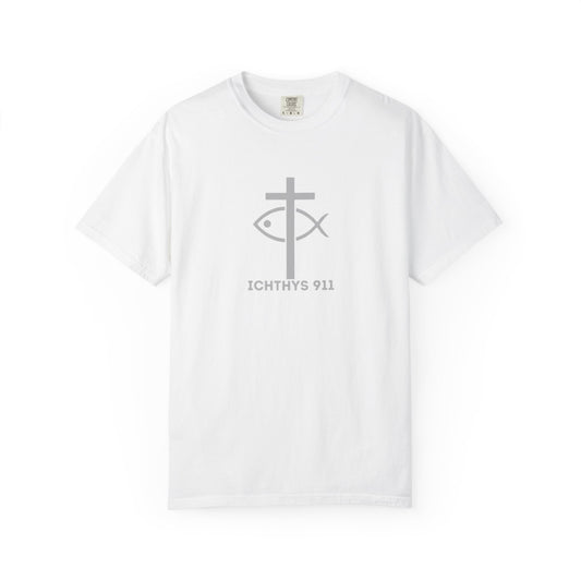 ICHTHYS 911 - "Roll With God Ride With Jesus" - Silver Font - Unisex T- Shirt - Medium Weight 100% Cotton - Summer T - Men T- Shirt - Women T-Shirt - Christian T-Shirt - Love Like Jesus