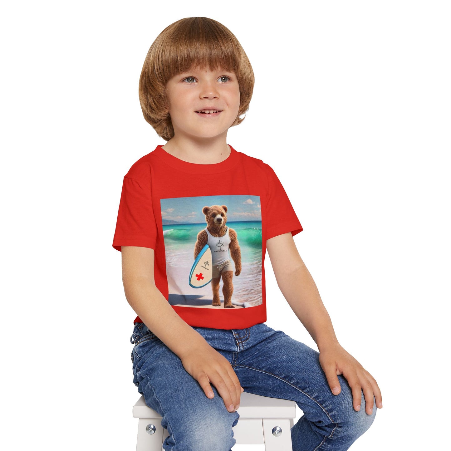 ICHTHYS 911 "Surf Bear" - Toddler T-Shirt - Cool Summer Tee - Match Mom and Dad For Vacation - Family T-Shirt