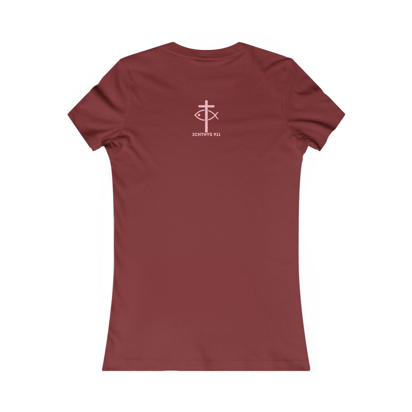 ICHTHYS 911 "Faith Hope Love" Inspirational Women's Favorite Tee - Reverse Design - Love and Positivity Shirt - Slim Fit with Longer Body Length