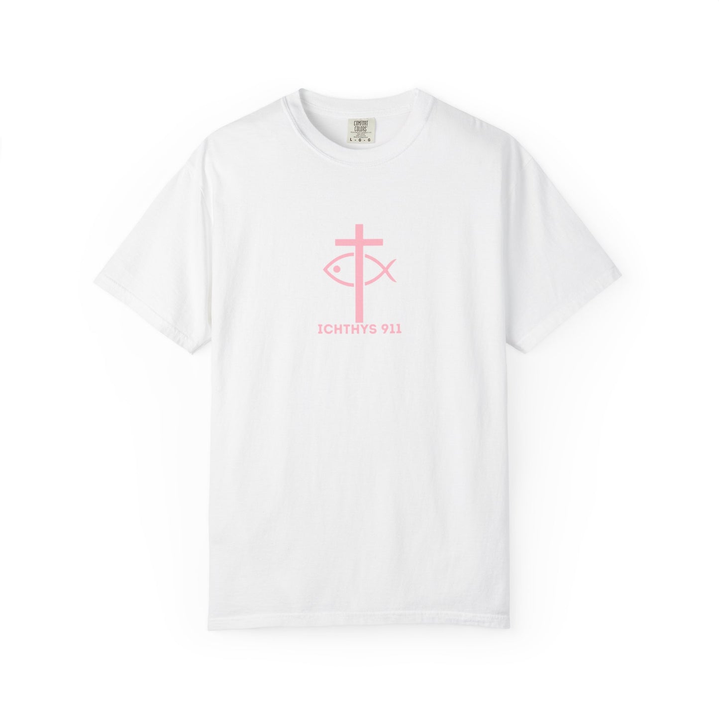 ICHTHYS 911 "Strength Through Christ Philippians 4:13" - Pink Font - Unisex Garment Dyed T-Shirt - 100% US Cotton -Men T-Shirt - Women T-Shirt - Christian Activewear - Wear Your Faith - T-Shirt