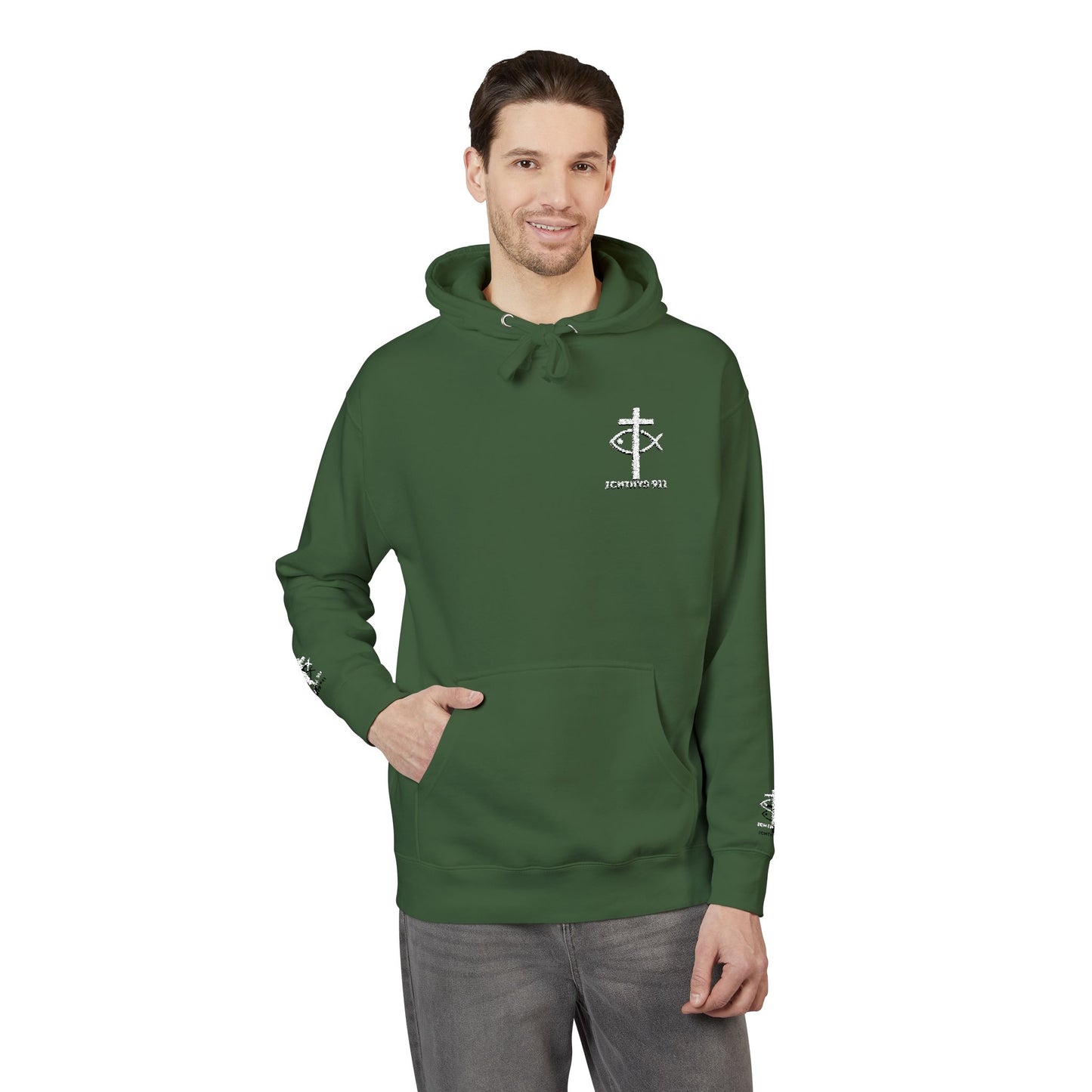 ICHTHYS 911 Embroidery Hoodie Pullover - Unsex - Elevated Embroider Gift for Her or Him - Christian Wear