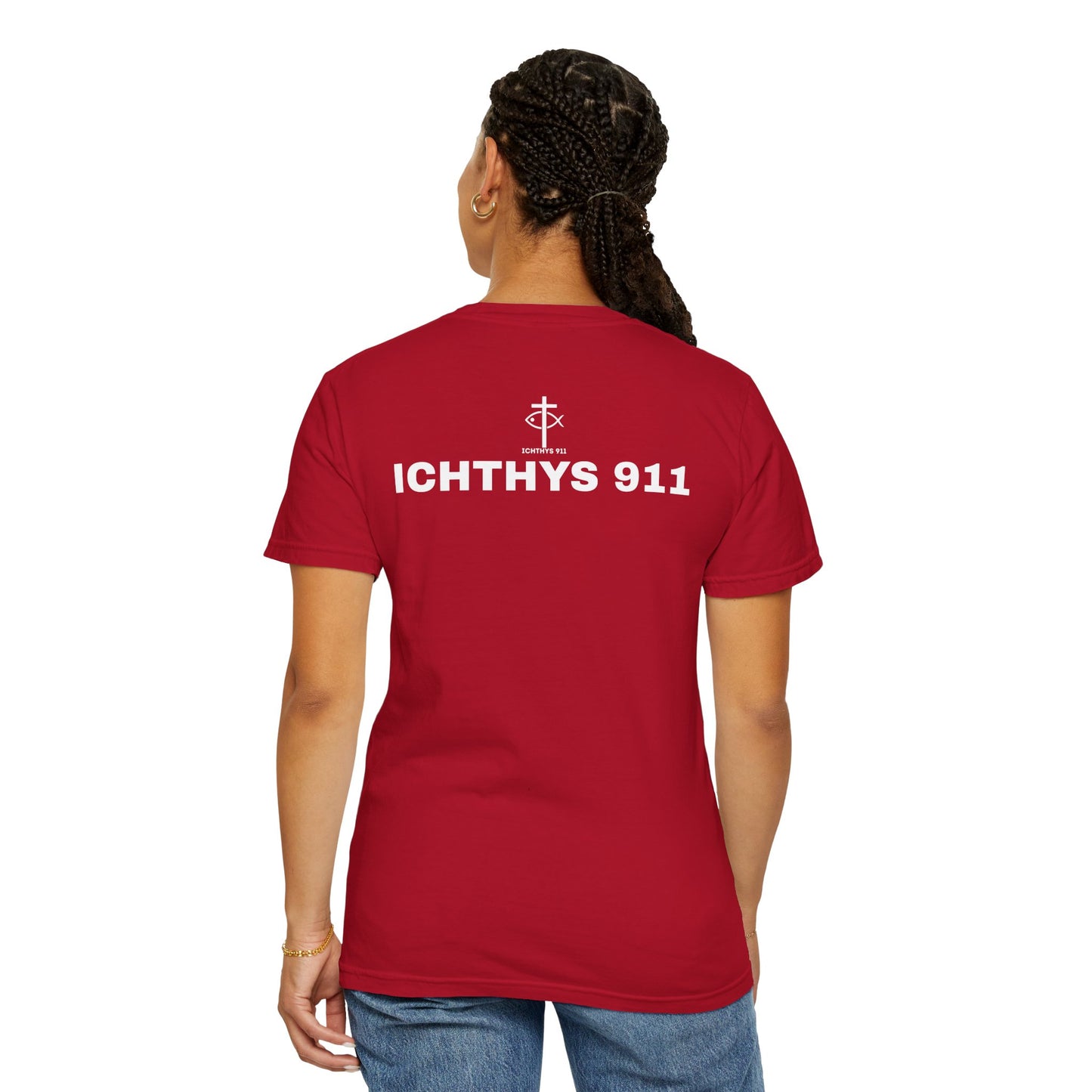ICHTHYS 911 - White Font "Authentic" - Unisex - Men T-Shirt - Women T-Shirt - Christian Streetwear T-Shirt - Jesus Gym & Faith Fashion, Unisex Garment-Dyed T-Shirt