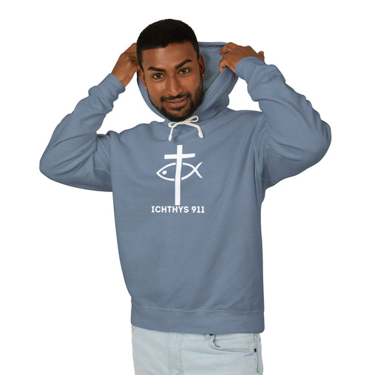 Iēsous Christos, Theou Yios, Sōtēr = Jesus Christ, Son of God, Savior - Unisex - Lightweight - Relaxed Fit - Religious Sweatshirt - ICHTHYS 911 - Hoodie