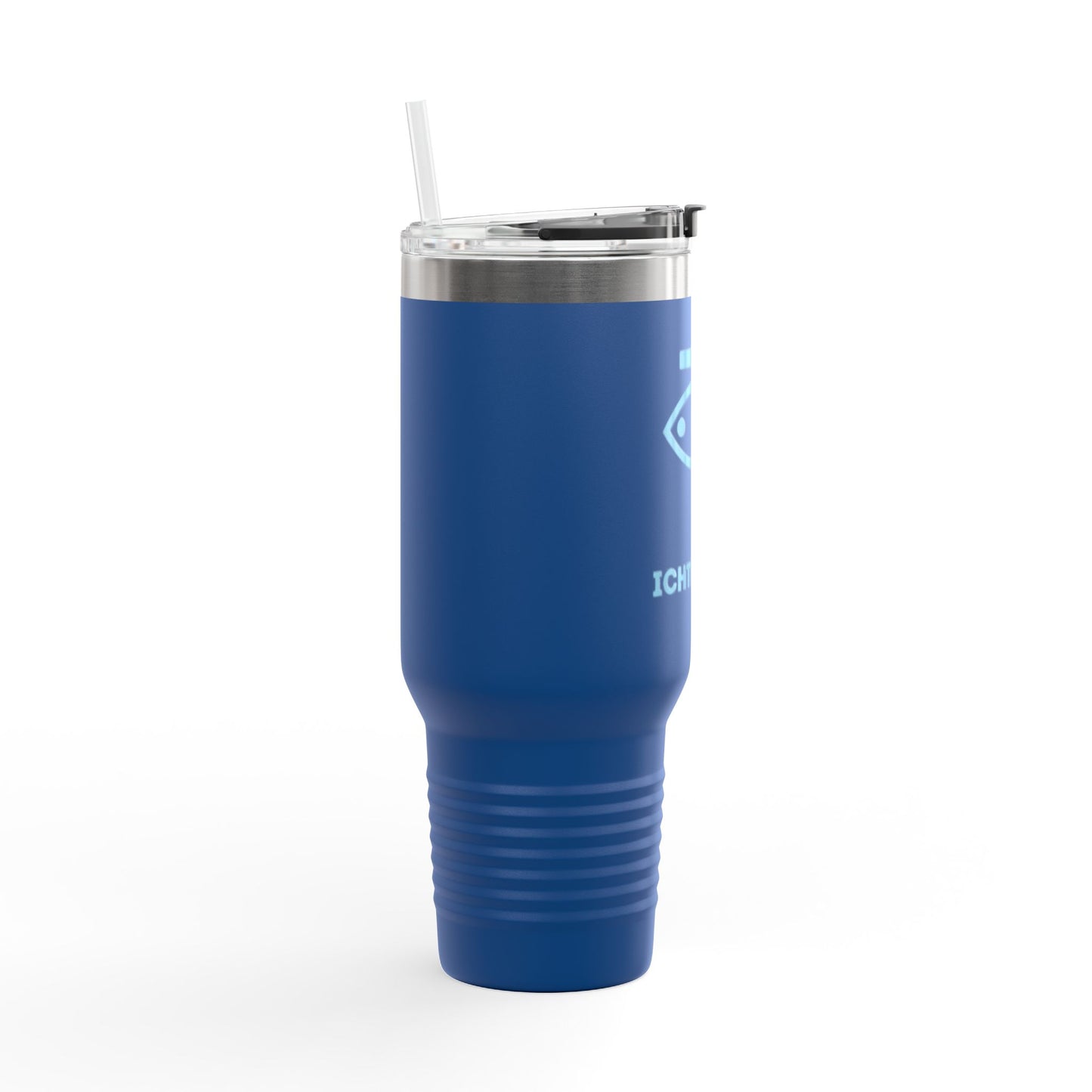 Faith-Inspired Insulated Travel Mug - 40oz with ICHTYS 911 Design