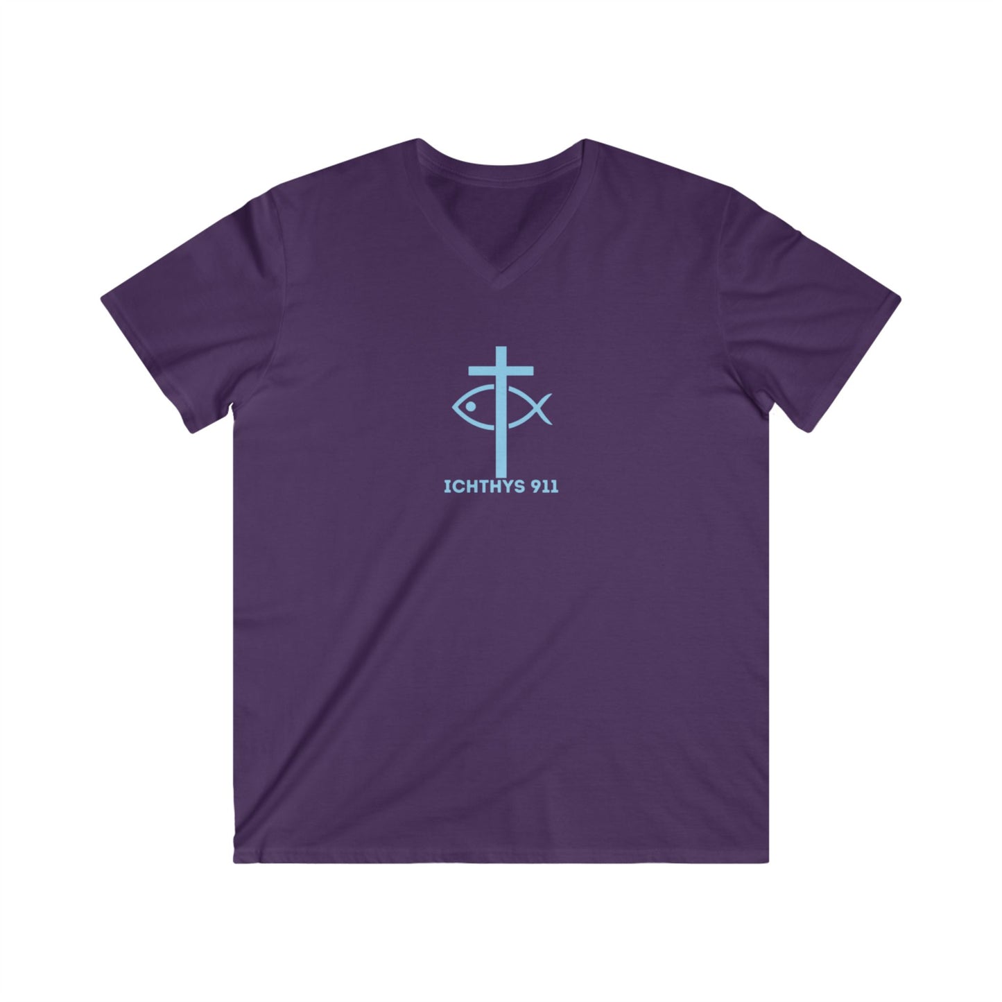 ICHTHYS 911 - "13th Disciple" - Blue Font - Men's Fitted V-Neck Tee - Casual Comfort for Everyday Wear - Faith Fashion - T-Shirt