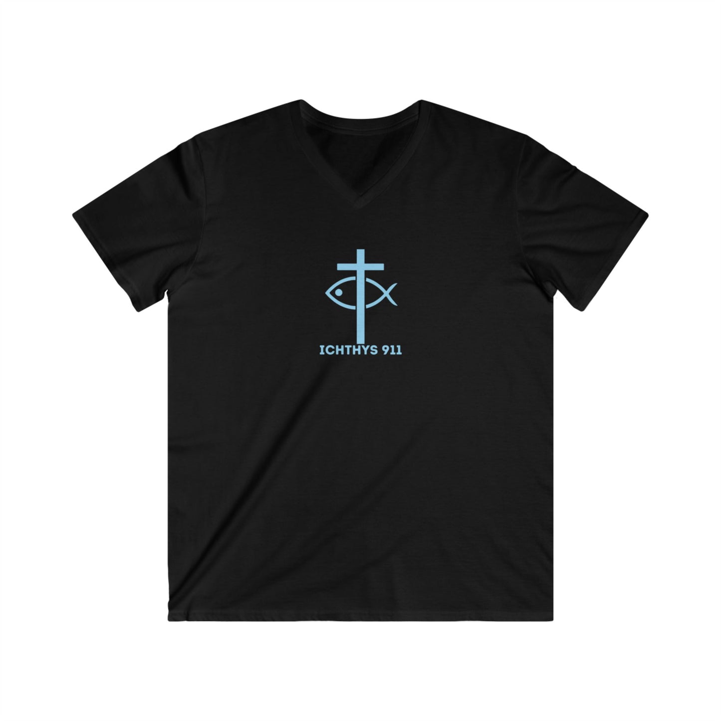 ICHTHYS 911 - "13th Disciple" - Blue Font - Men's Fitted V-Neck Tee - Casual Comfort for Everyday Wear - Faith Fashion - T-Shirt