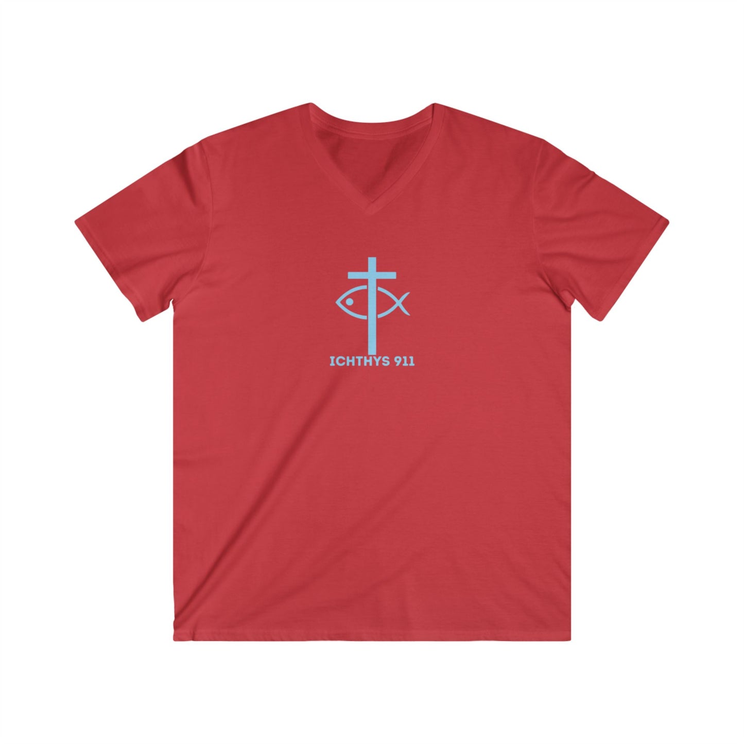 ICHTHYS 911 - "13th Disciple" - Blue Font - Men's Fitted V-Neck Tee - Casual Comfort for Everyday Wear - Faith Fashion - T-Shirt