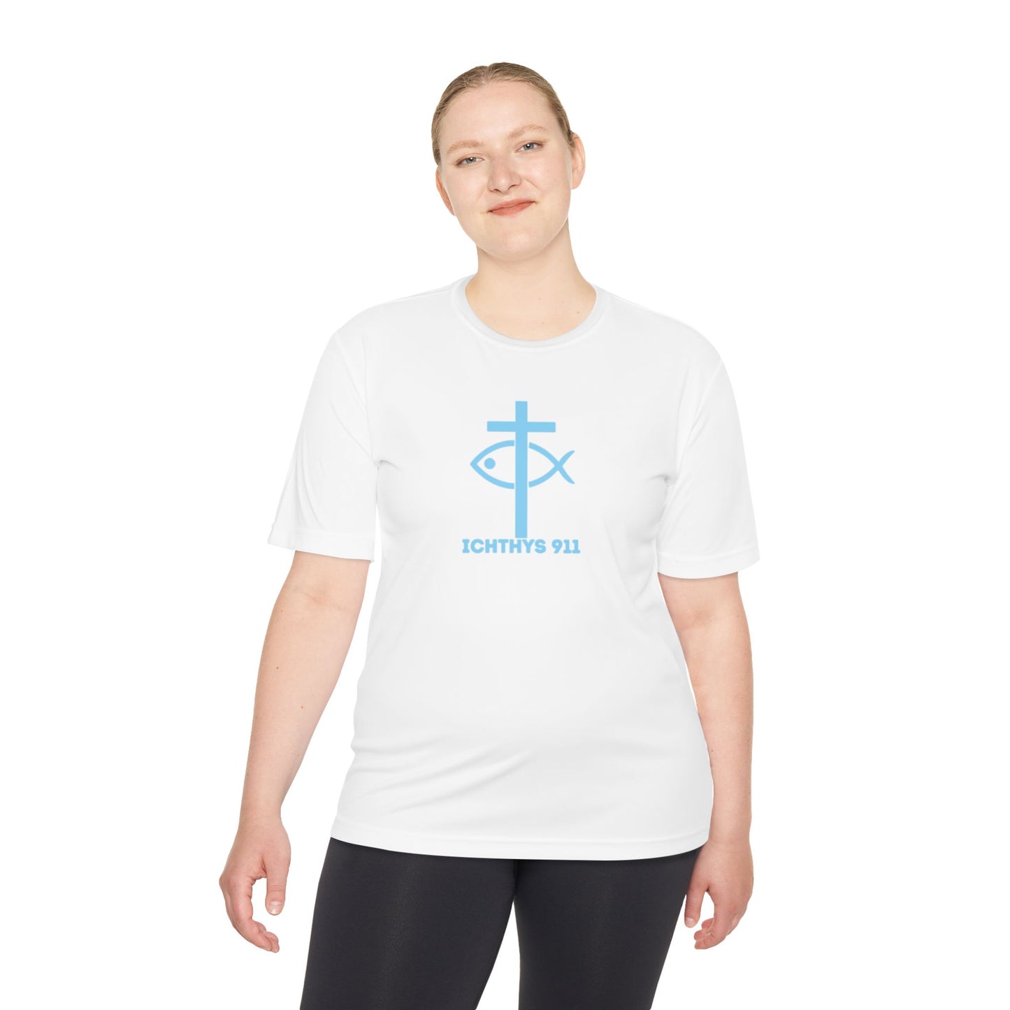 ICHTHYS 911 - Blue Font - "Jesus Is His Name Saving Souls is His Game" - Unisex Performance Shirt -Men T-Shirt - Women - Moisture Wicking Tee911