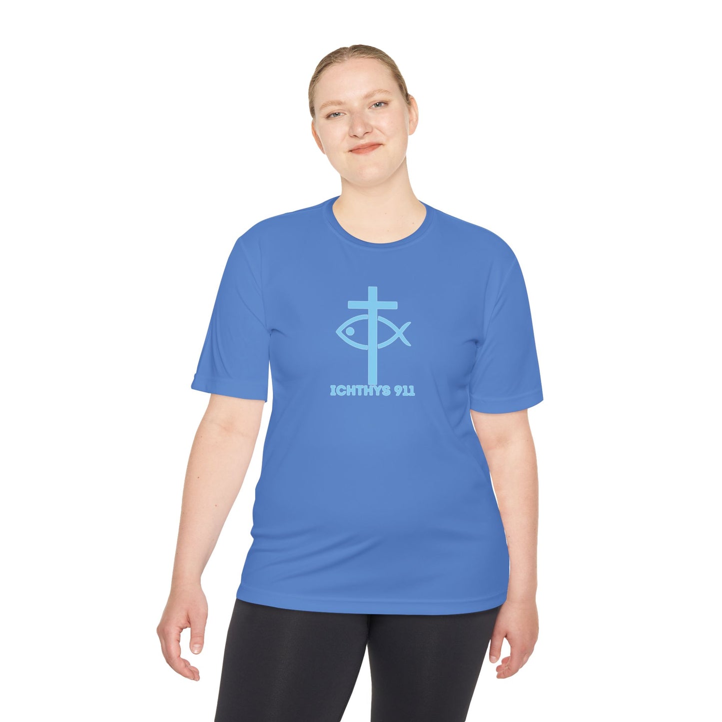 ICHTHYS 911 - Blue Font - "Jesus Is His Name Saving Souls is His Game" - Unisex Performance Shirt -Men T-Shirt - Women - Moisture Wicking Tee911