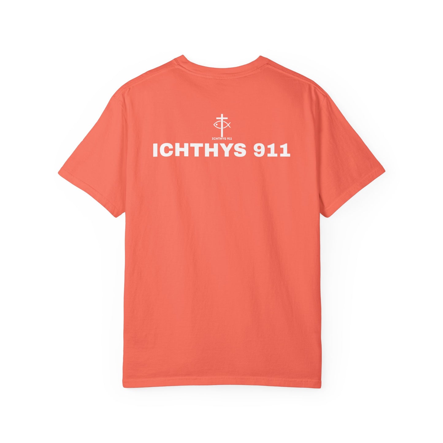 ICHTHYS 911 - White Font "Authentic" - Unisex - Men T-Shirt - Women T-Shirt - Christian Streetwear T-Shirt - Jesus Gym & Faith Fashion, Unisex Garment-Dyed T-Shirt