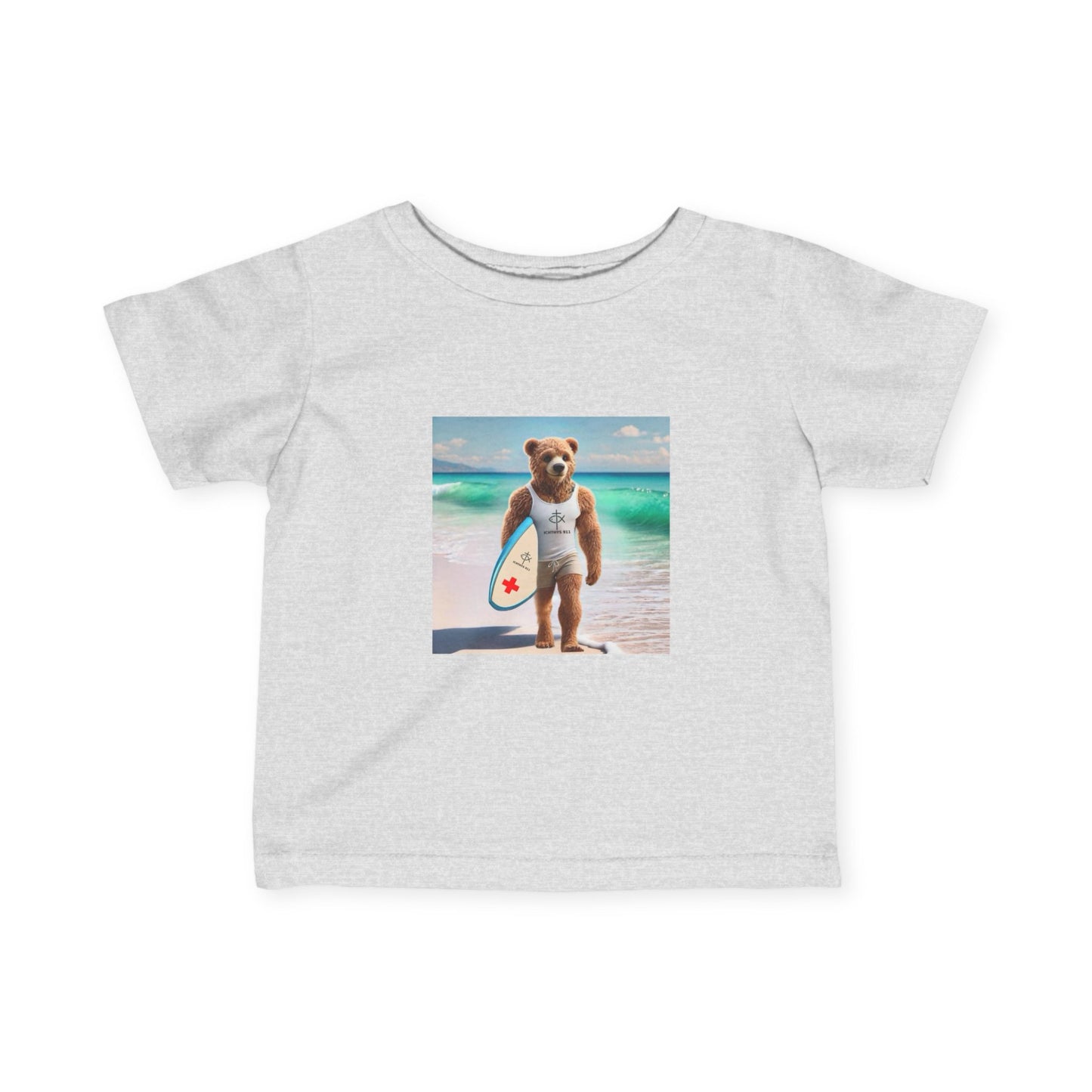 ICHTHYS 911 "Surf Bear" - Cute Surf Bear Infant Tee - Perfect for Beach Days & Summer Fun - Family Matching Shirts - See All Sizes - Adult to Infant-