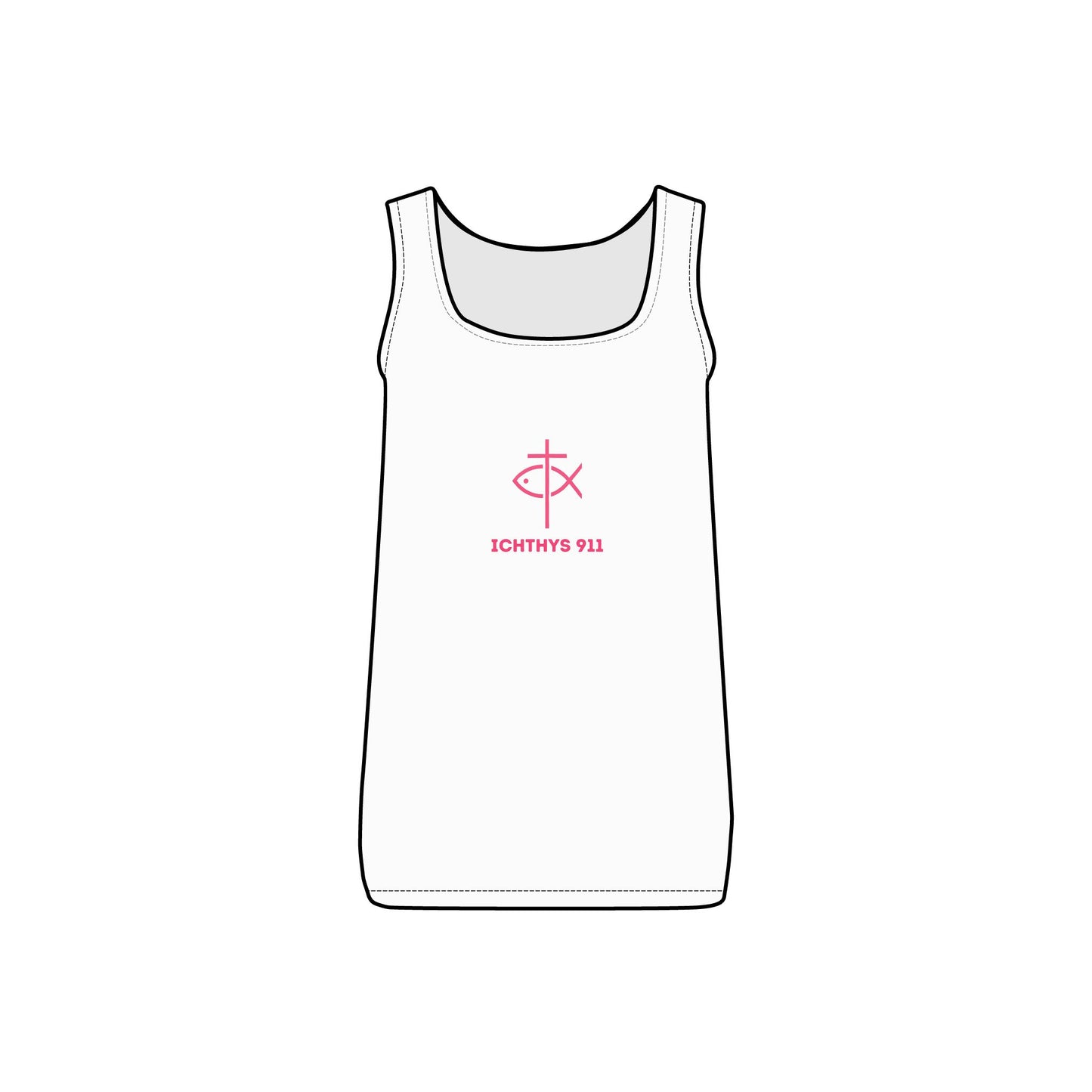 ICHTHYS 911 - Pink Font "Authentic Design" - Women's Micro Ribbed Tank - Work Out Gear - Gym Fit - Casual Fashion