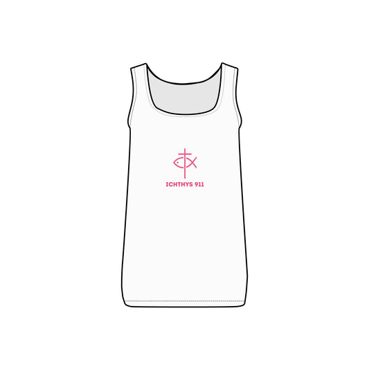 ICHTHYS 911 - Pink Font "Authentic Design" - Women's Micro Ribbed Tank - Work Out Gear - Gym Fit - Casual Fashion