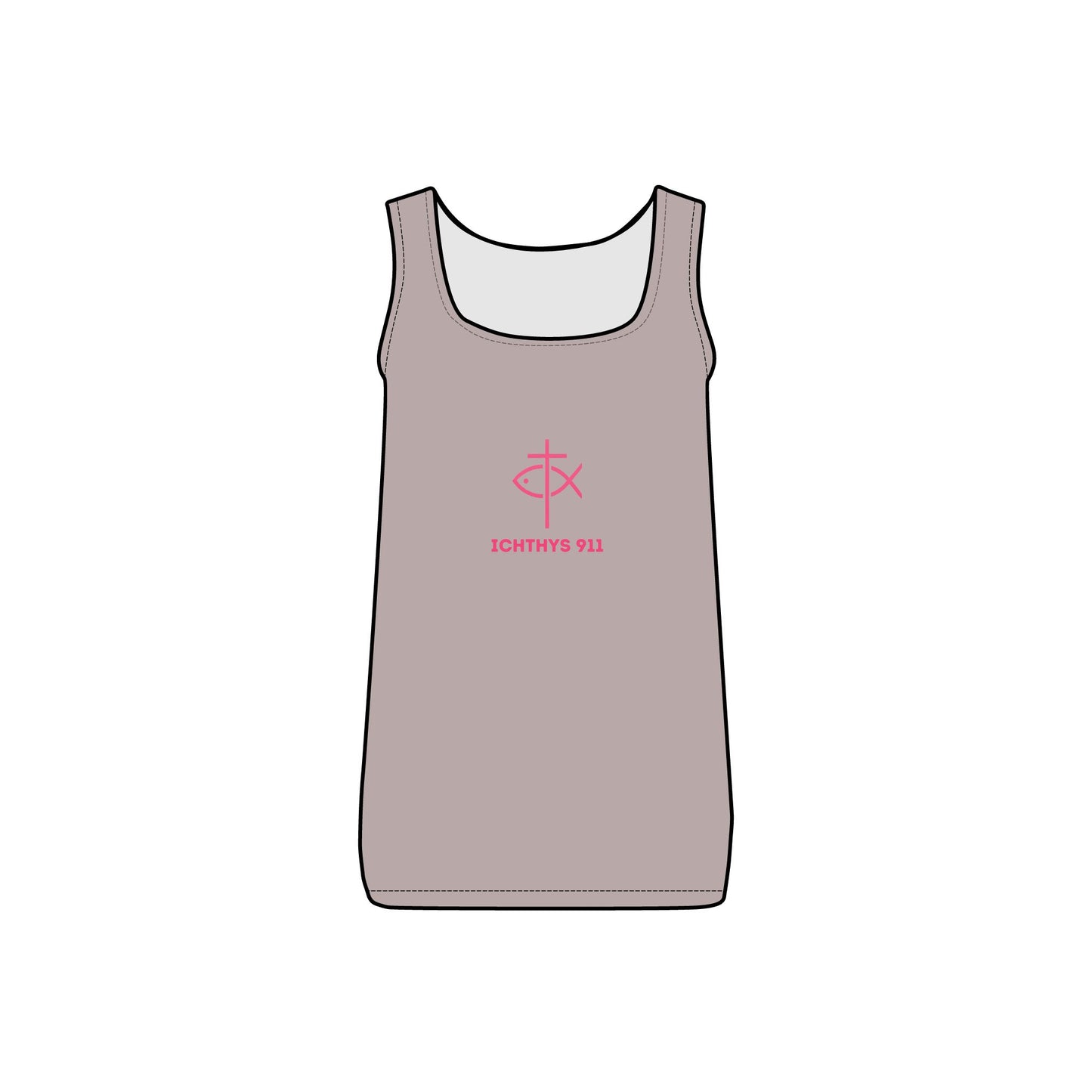 ICHTHYS 911 - Pink Font "Authentic Design" - Women's Micro Ribbed Tank - Work Out Gear - Gym Fit - Casual Fashion