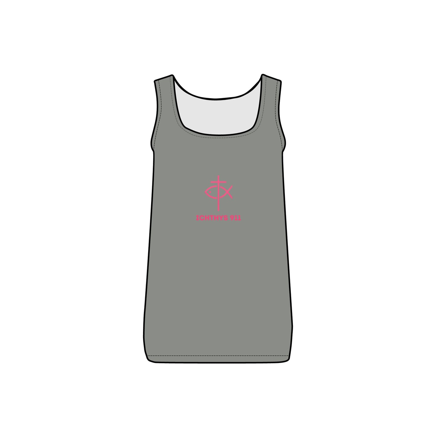 ICHTHYS 911 - Pink Font "Authentic Design" - Women's Micro Ribbed Tank - Work Out Gear - Gym Fit - Casual Fashion