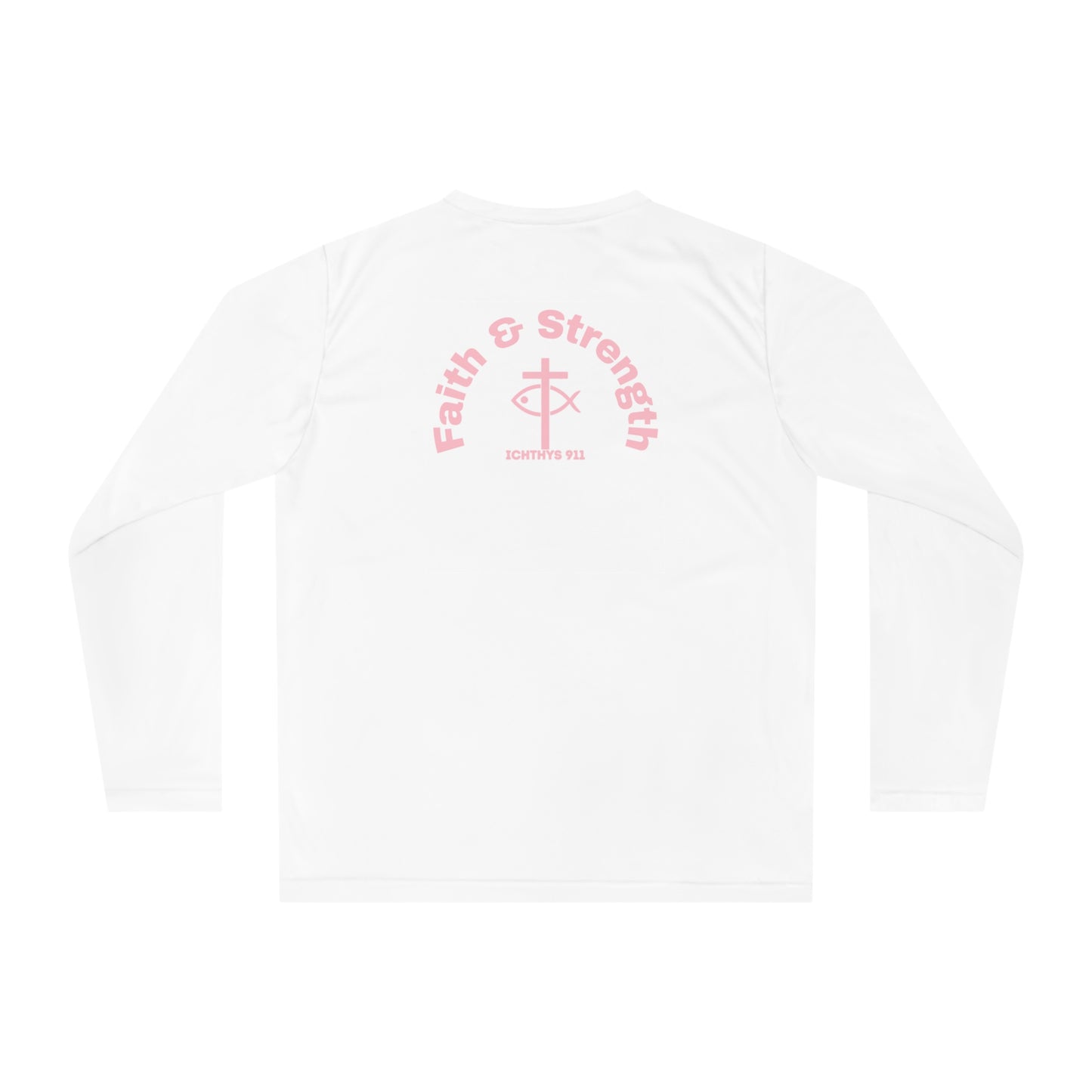 ICHTHYS 911 "Faith & Strength" - Unisex Performance Long Sleeve- Christian Activewear - Men - Women - 100% Moisture-Wicking Poly - UPF30+ Sun Protection