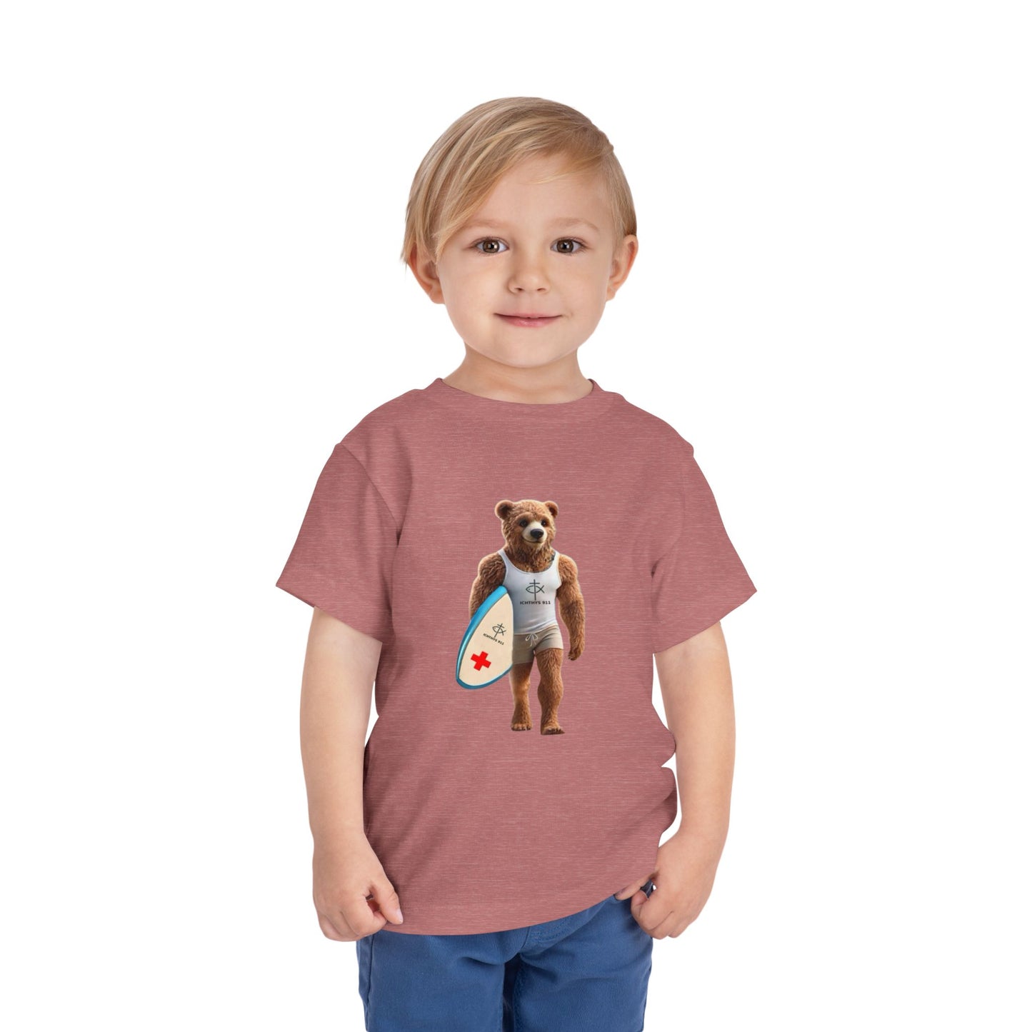 Surfing Bear Toddler Tee - Fun Kids Short Sleeve T-Shirt - ICHTYHS 911