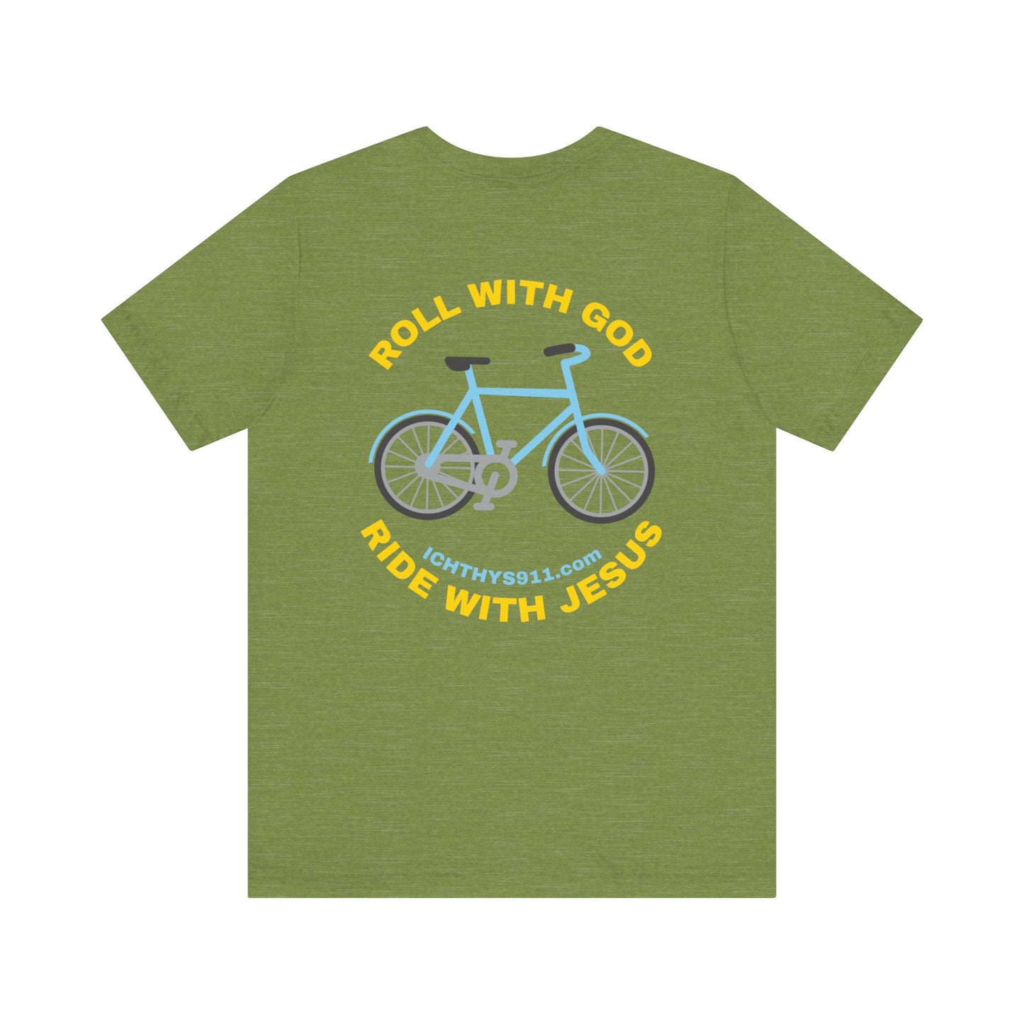 ICHTHYS 911 - "Roll With God Ride With Jesus" - Gold Font - Unisex T- Shirt - Lightweight 100% Cotton - Summer T - Arm Form Fitting - Men T- Shirt - Women T-Shirt - Christian T-Shirt
