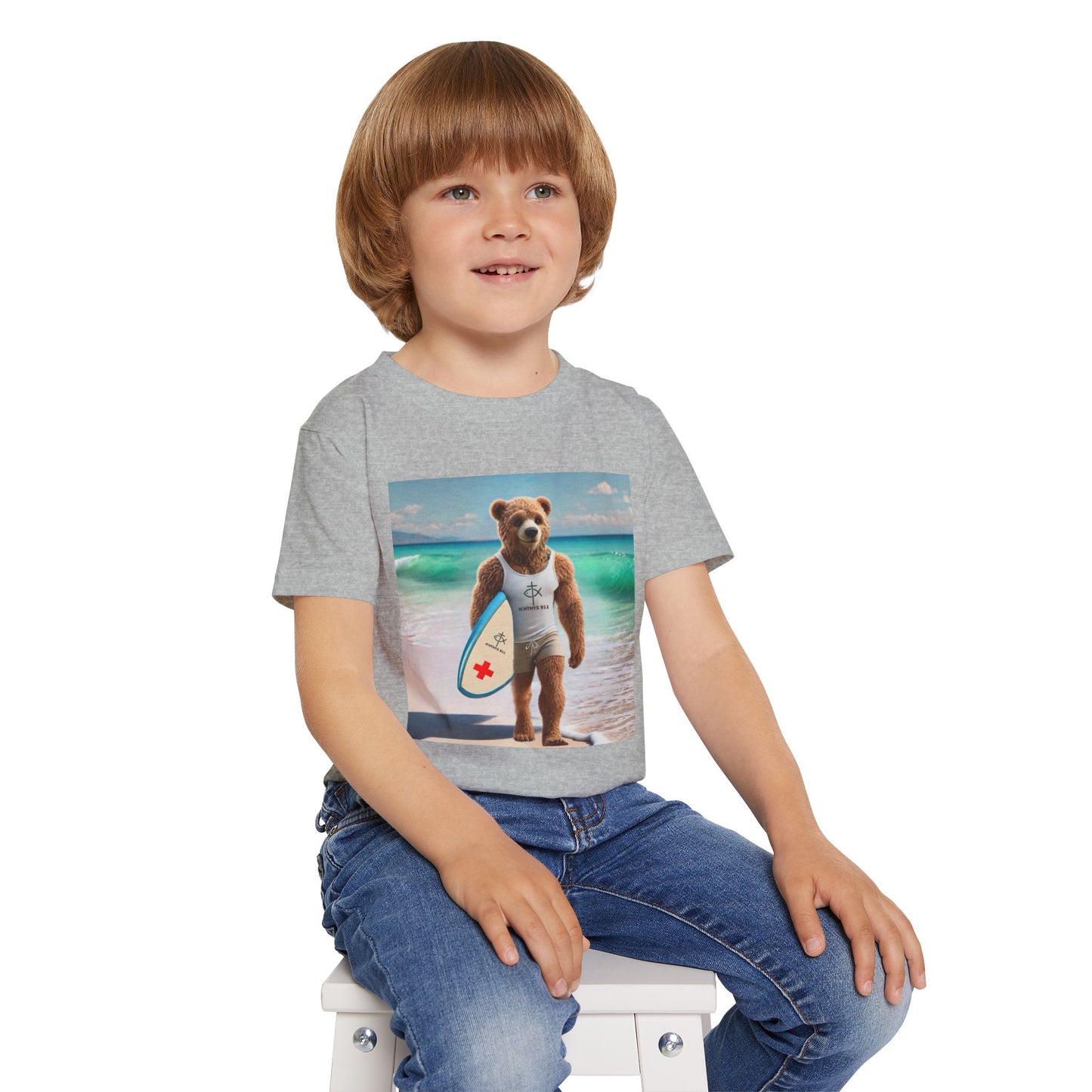 ICHTHYS 911 "Surf Bear" - Toddler T-Shirt - Cool Summer Tee - Match Mom and Dad For Vacation - Family T-Shirt