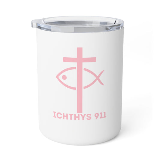 ICHTHYS 911 Insulated Coffee Mug – 10oz White Christian Travel Tumbler