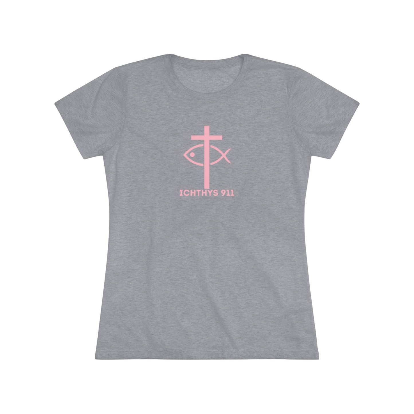 ICHTHYS 911 "Faith Hope Love Collection" Pink Font - Inspirational Women's Triblend Tee - Women T-Shirt - 50% polyester, 25% cotton, 25% rayon