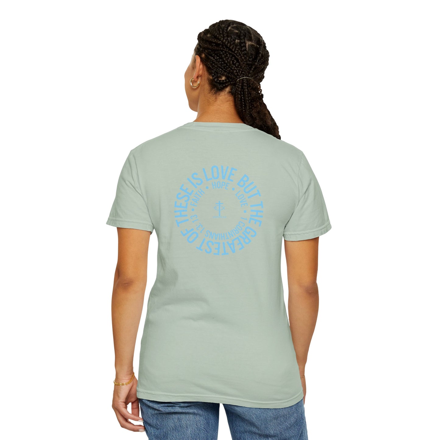 ICHTHYS 911 - Blue Font "Faith, Hope, & Love" - Unisex T-Shirt - Men T-Shirt - Christian Women Tee - Faith-Inspired Shirt - Christian Fashion - Wear Your Faith