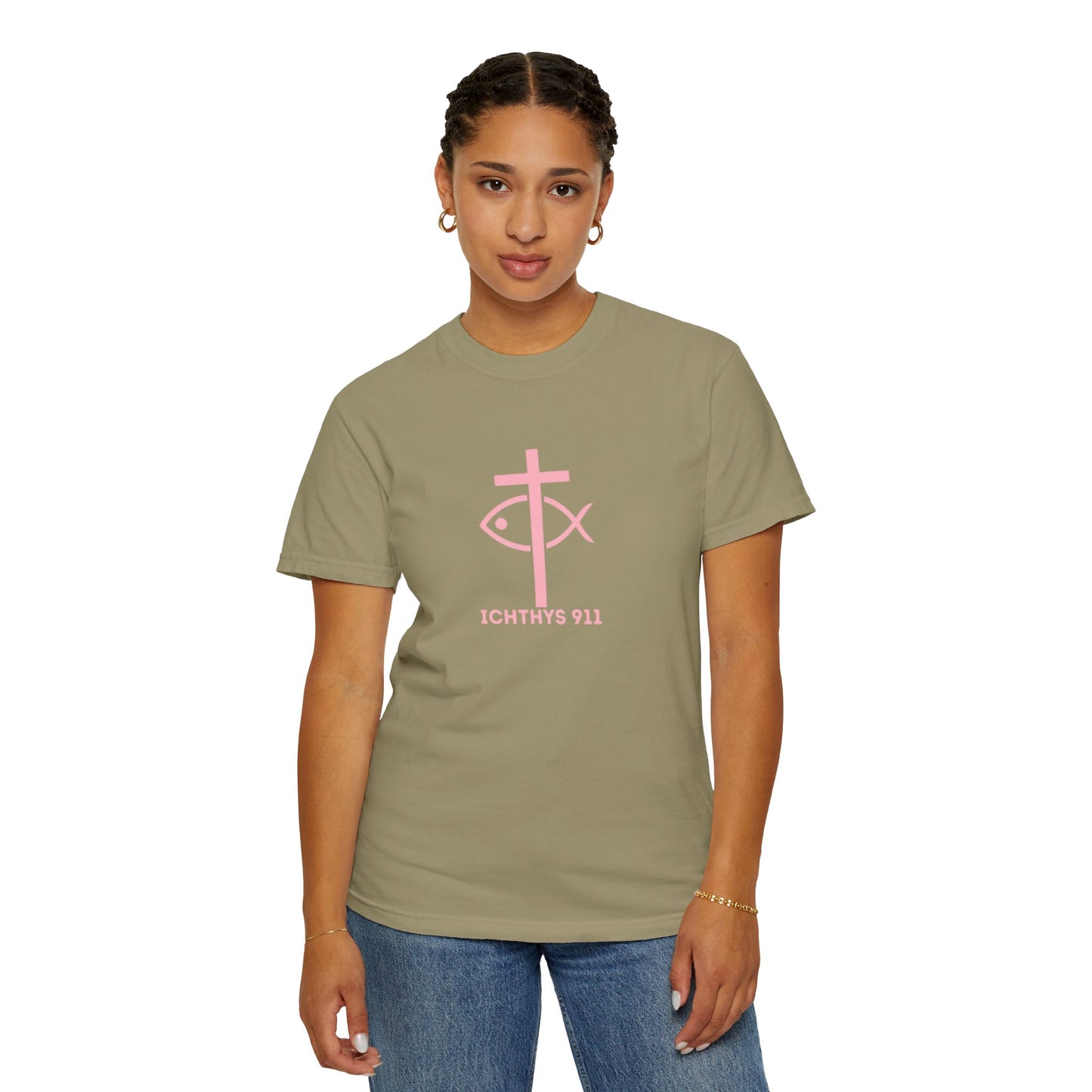13th Disciple Collection - Christian Streetwear T-Shirt – Jesus Gym & Faith Fashion, Unisex Garment-Dyed T-Shirt Soft Pink Font - Men T-Shirt, Women T-shirt, ICHTHYS 911