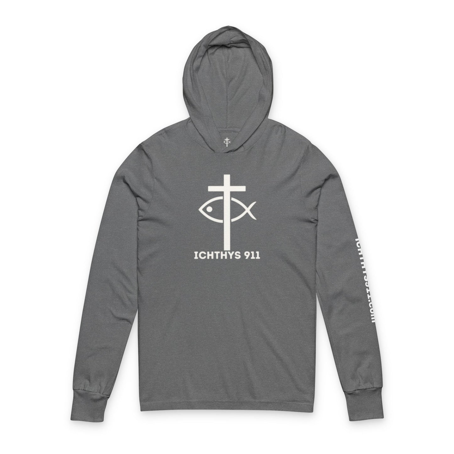 Iēsous Christos, Theou Yios, Sōtēr = Jesus Christ, Son of God, Savior - Unisex - Hooded long Sleeve T - ICHTHYS 911