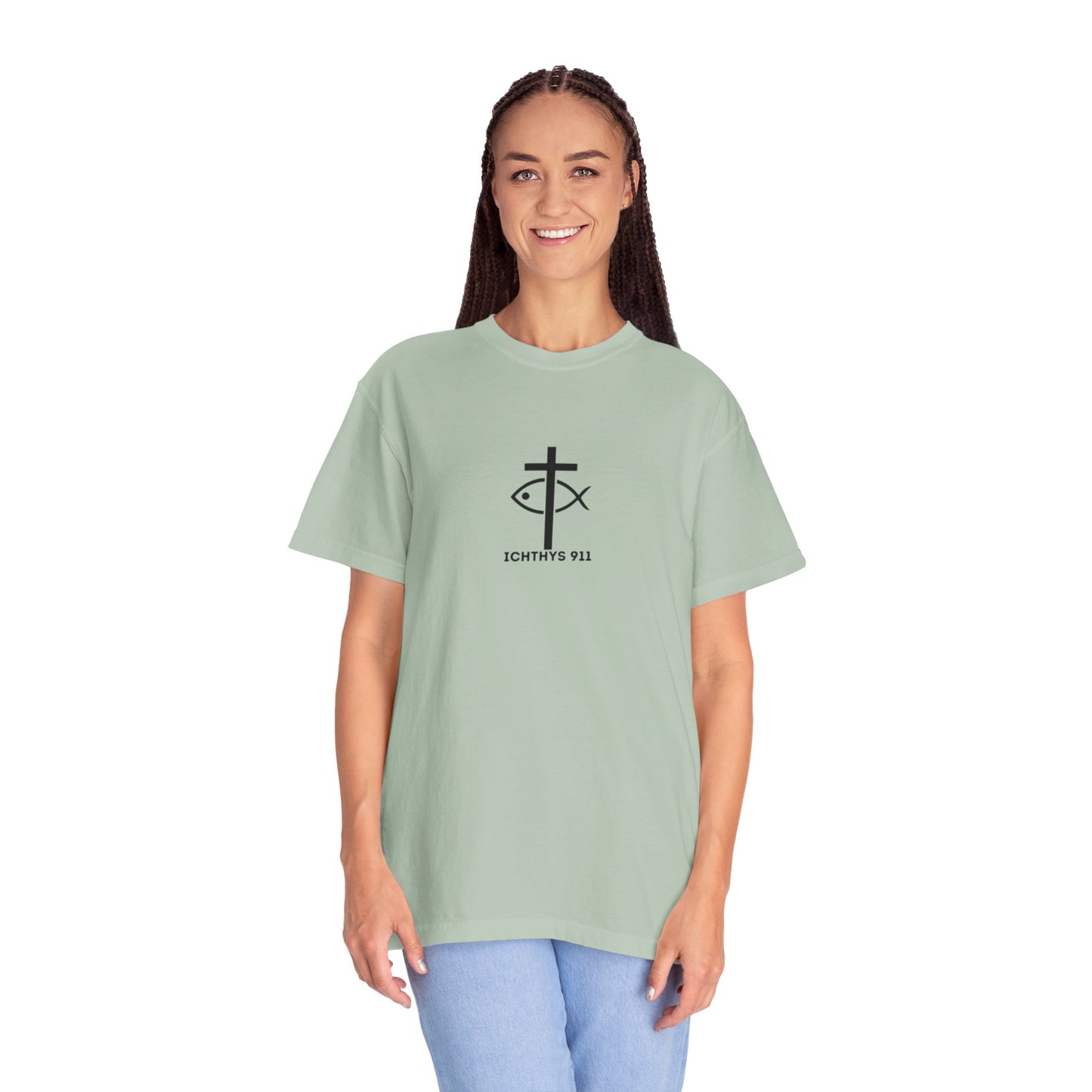 ICHTHYS 911 - Black Font - "13th Disciple" - Collection - Unisex - Women T- Shirt - Men T-Shirt - Christian Garment-Dyed T-Shirt - Faith Fashion