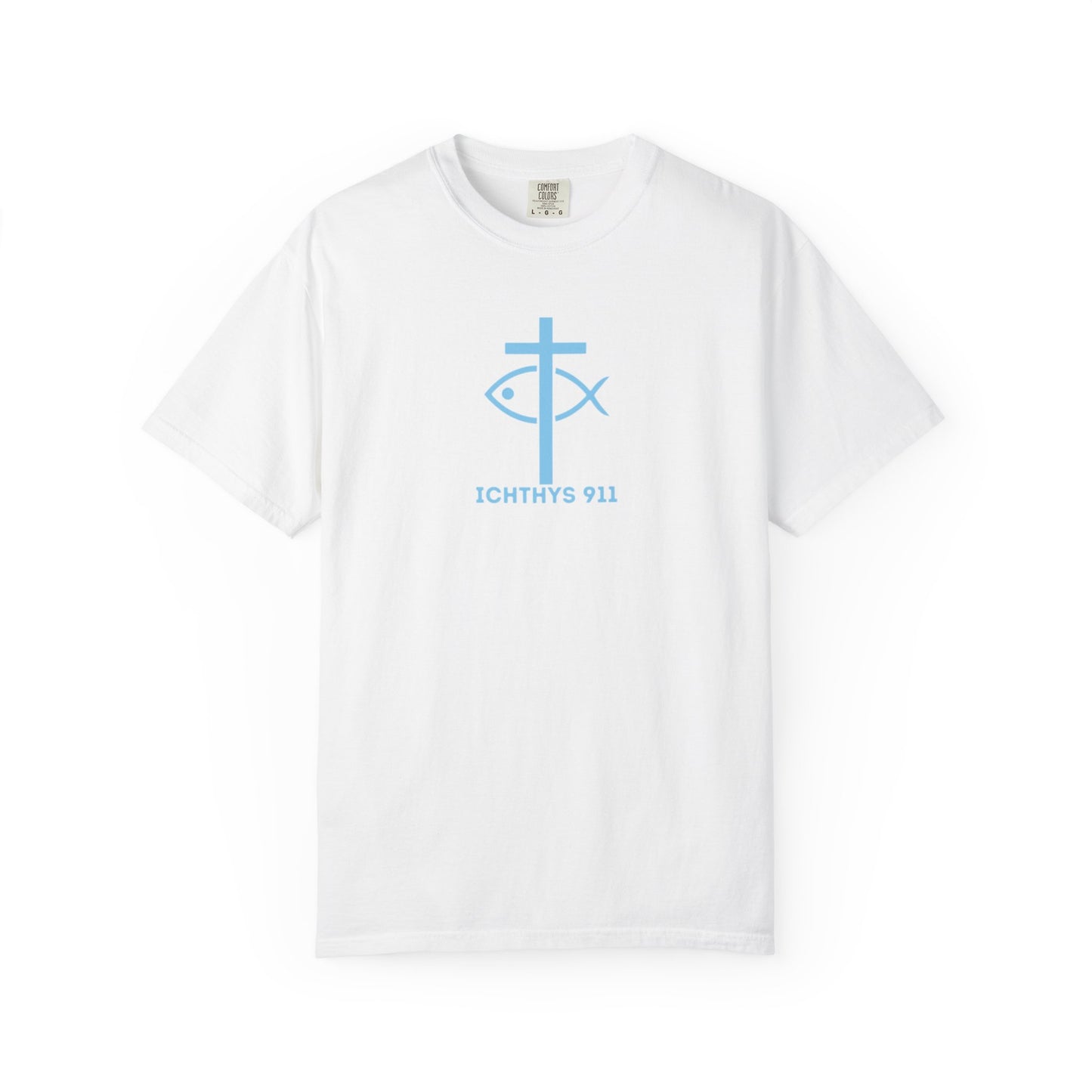 ICHTHYS 911 - White Font "Faith, Hope, & Love" - Garment Dyed - 100% US Cotton - Unisex T-Shirt - Men T-Shirt - Christian Women Tee - Faith-Inspired Shirt - Christian Fashion - Wear Your