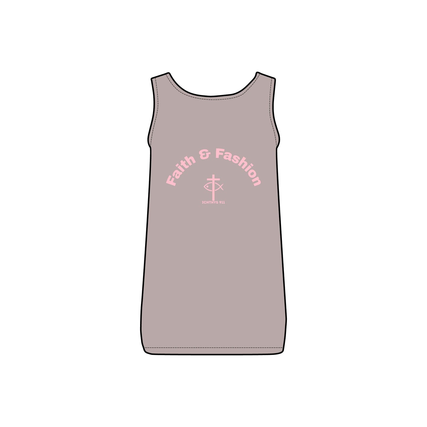 ICHTHYS 911 - Pink Font - "Faith & Fashion" - Comfortable Women's Micro Ribbed Tank with Inspirational Design - Slim fit - Featuring exclusive ICHTHYS 911 Logo