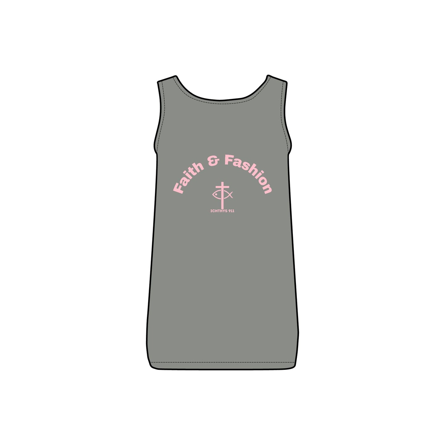 ICHTHYS 911 - Pink Font - "Faith & Fashion" - Comfortable Women's Micro Ribbed Tank with Inspirational Design - Slim fit - Featuring exclusive ICHTHYS 911 Logo