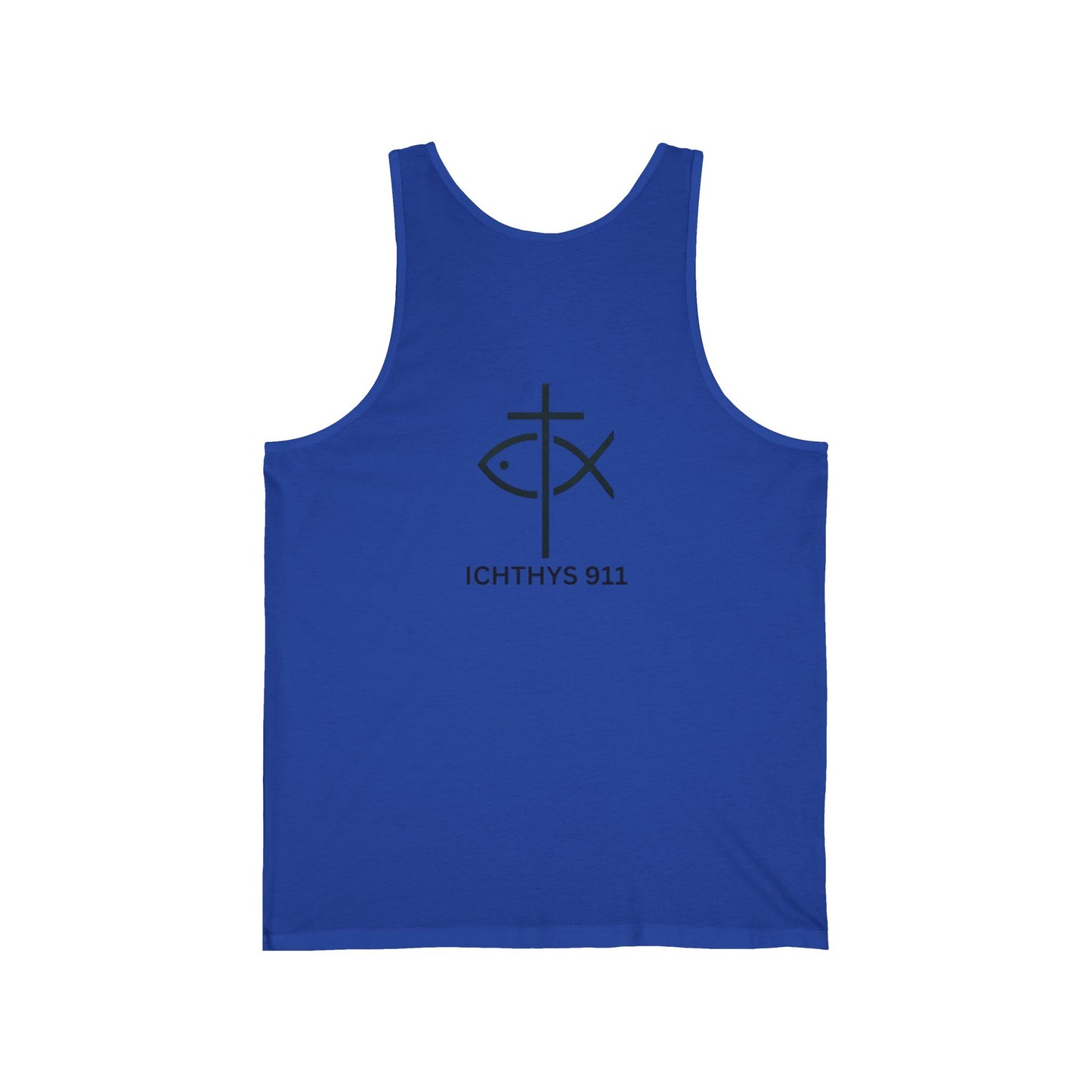 ICHTHYS 911 Badge Collection - Unisex - Jersey Tank - Casual Christian Symbol Graphic Tank Top