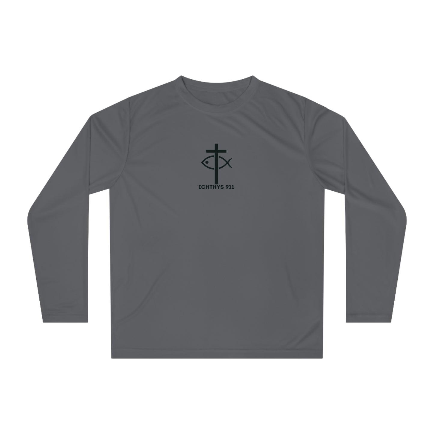 ICHTHYS 911 - "Faith Driven" Unisex - Men - Women -100% Moisture-Wicking Poly - Performance Long Sleeve Shirt - Christian Activewear UPF 30+ Sun protection