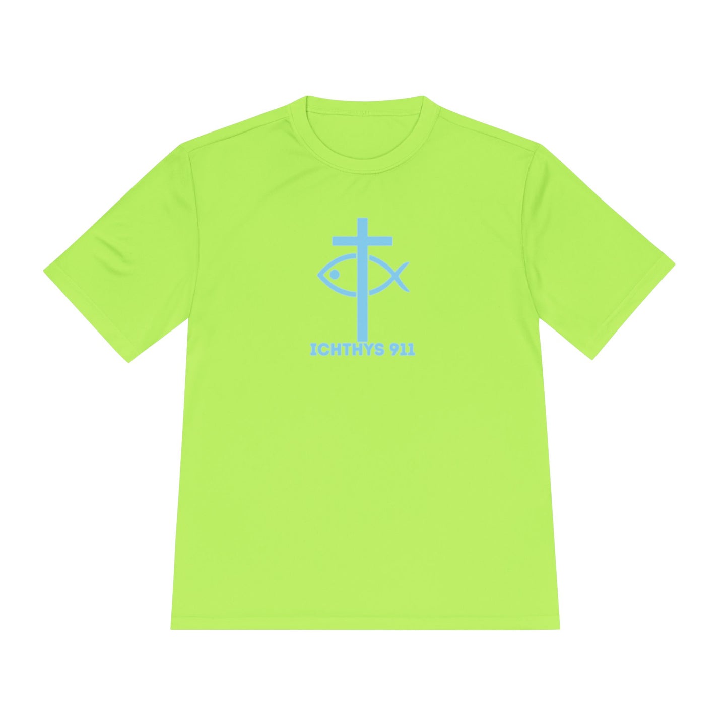 ICHTHYS 911 - Blue Font - "Jesus Is His Name Saving Souls is His Game" - Unisex Performance Shirt -Men T-Shirt - Women - Moisture Wicking Tee911