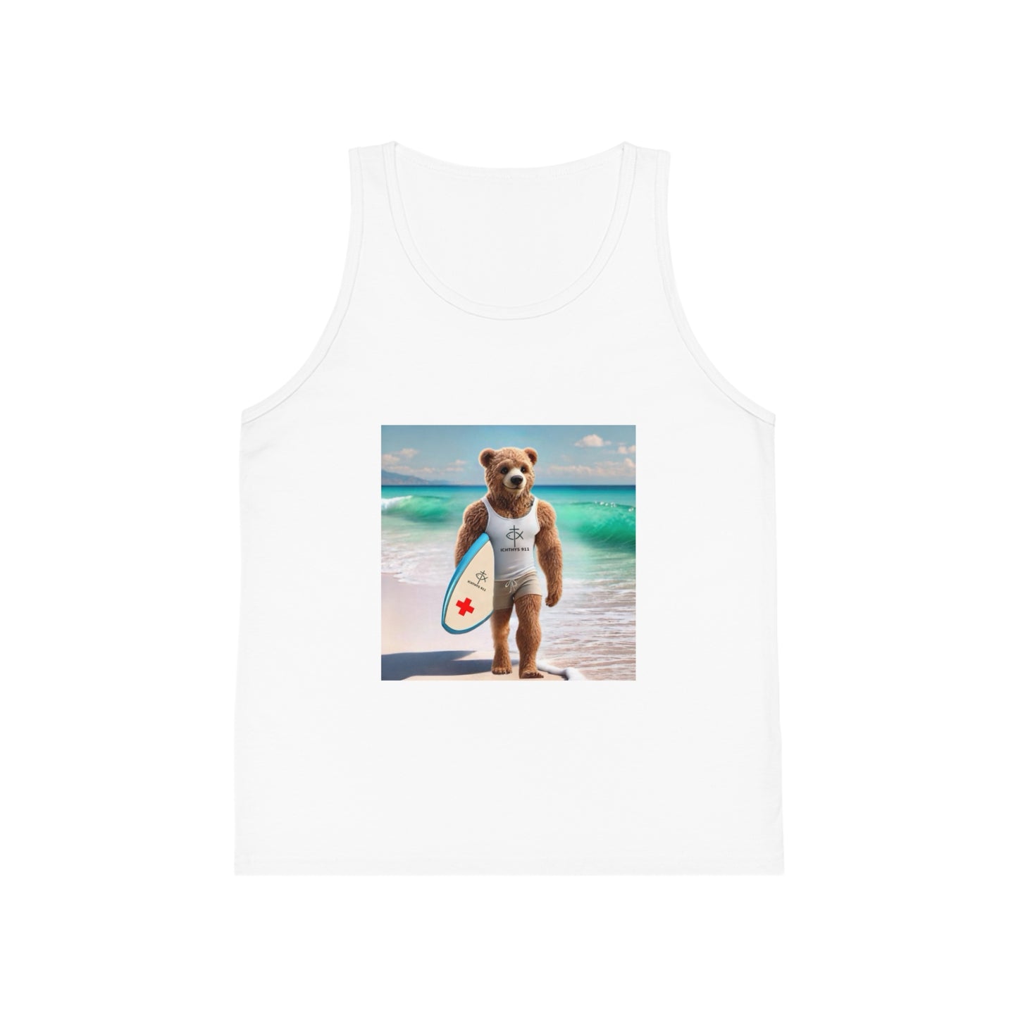 ICHTHYS 911 "Surfing Bear" - Youth Size - Kid's Jersey Tank Top - Fun Summer Attire for Adventures