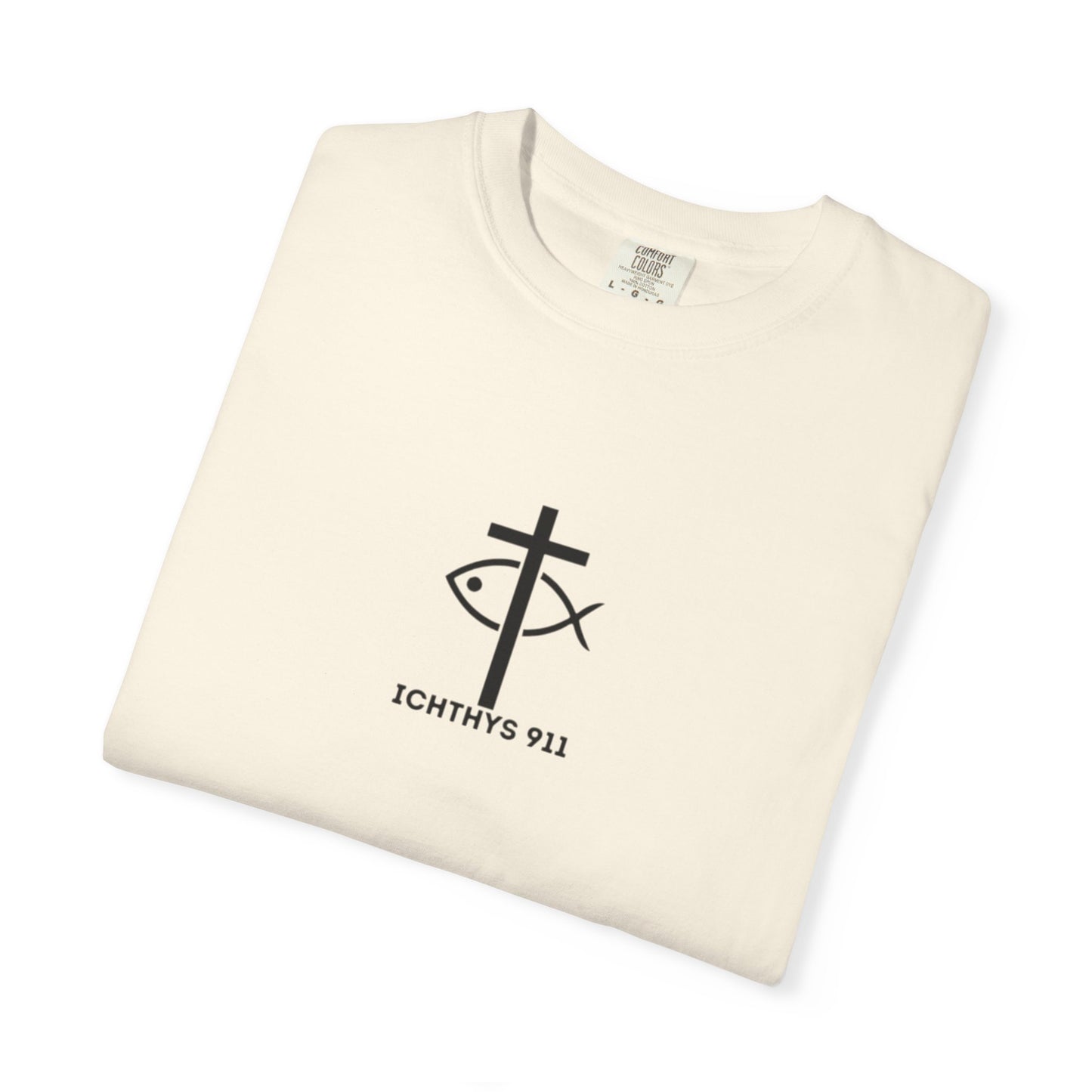 ICHTHYS 911 - White Font "Authentic" - Christian Streetwear T-Shirt – Unisex - Women T-Shirt - Men T-Shirt - Jesus Gym & Faith Fashion, Unisex Garment-Dyed T-Shirt