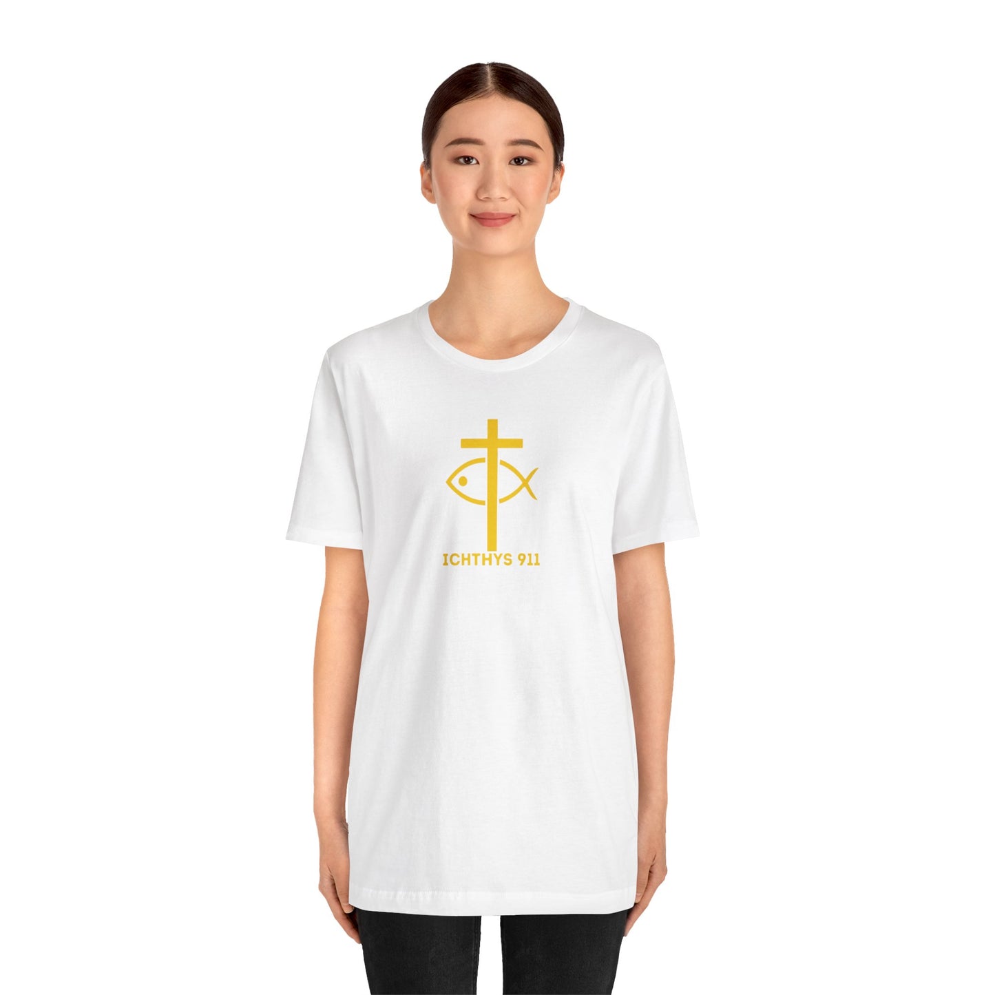 "Roll With God Ride With Jesus" - Gold Font - Unisex T- Shirt - Lightweight 100% Cotton - Summer T - Arm Form Fitting - Men T- Shirt - Women T-Shirt - Christian T-Shirt - ICHTHYS 911