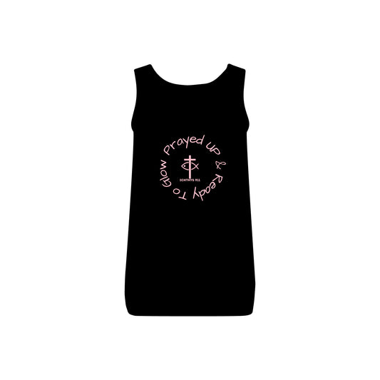 ICHTHYS 911 - Pink Font - "Dressed in Grace, Covered in Faith" - Comfortable Women's Micro Ribbed Tank with Inspirational Design - Slim fit - Featuring exclusive ICHTHYS 911 Logo