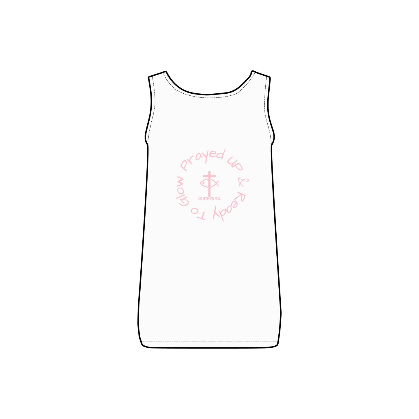 ICHTHYS 911 - Pink Font - "Dressed in Grace, Covered in Faith" - Comfortable Women's Micro Ribbed Tank with Inspirational Design - Slim fit - Featuring exclusive ICHTHYS 911 Logo