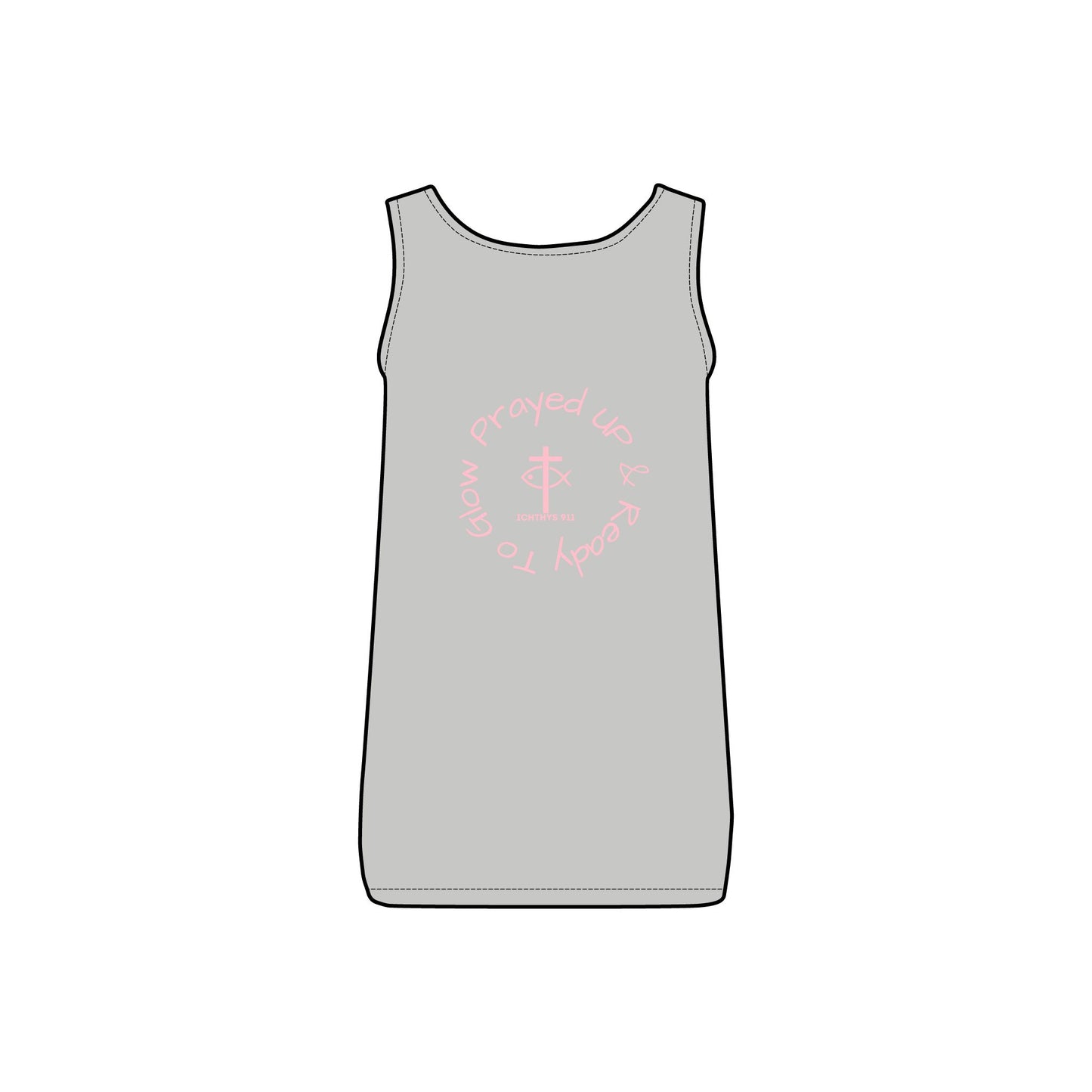 ICHTHYS 911 - Pink Font - "Dressed in Grace, Covered in Faith" - Comfortable Women's Micro Ribbed Tank with Inspirational Design - Slim fit - Featuring exclusive ICHTHYS 911 Logo