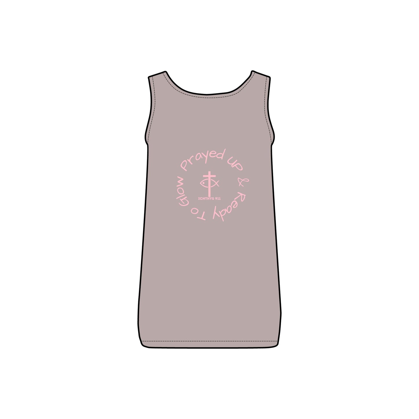 ICHTHYS 911 - Pink Font - "Dressed in Grace, Covered in Faith" - Comfortable Women's Micro Ribbed Tank with Inspirational Design - Slim fit - Featuring exclusive ICHTHYS 911 Logo