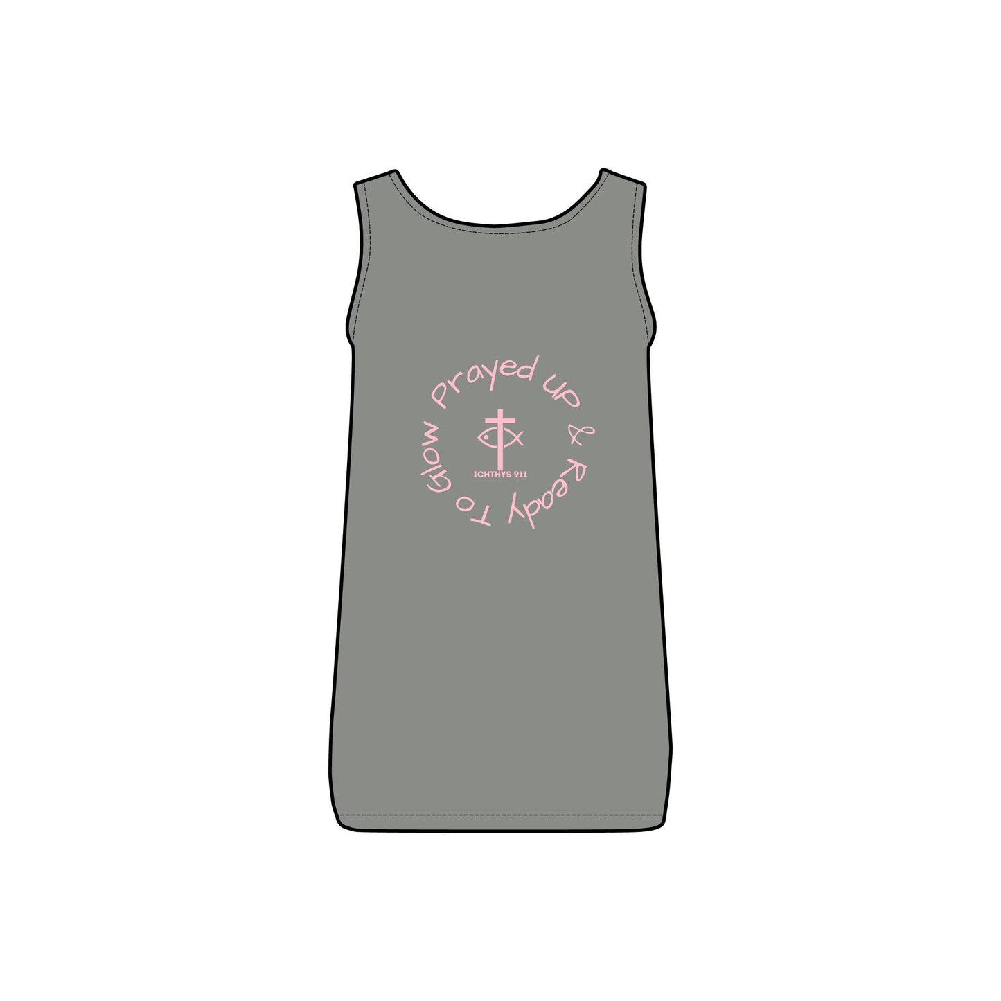 ICHTHYS 911 - Pink Font - "Dressed in Grace, Covered in Faith" - Comfortable Women's Micro Ribbed Tank with Inspirational Design - Slim fit - Featuring exclusive ICHTHYS 911 Logo