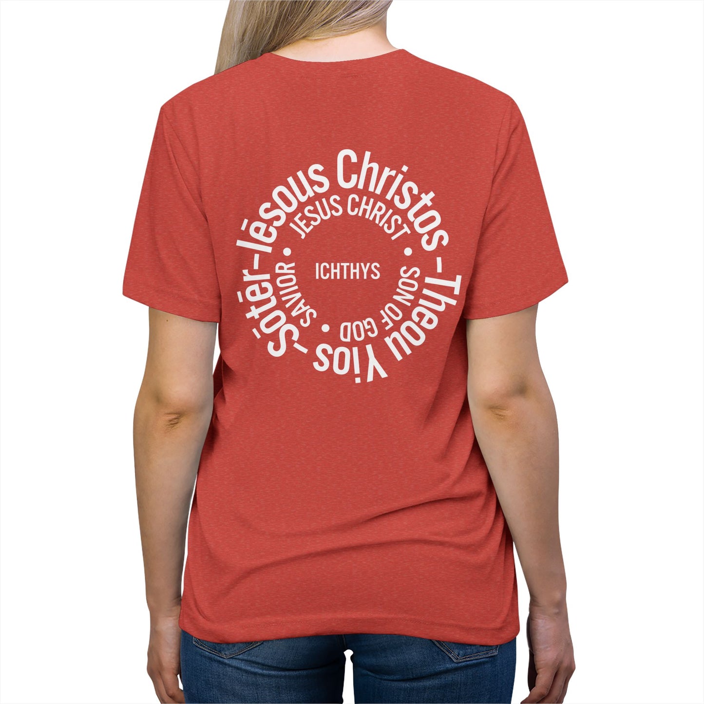 ICHTHYS 911 - White Font - "Iēsous Christos, Theou Yios, Sōtēr" - Faith-Inspired Unisex Tri-blend Tee- Graphic Shirt - Unisex - Women -T - Men -T